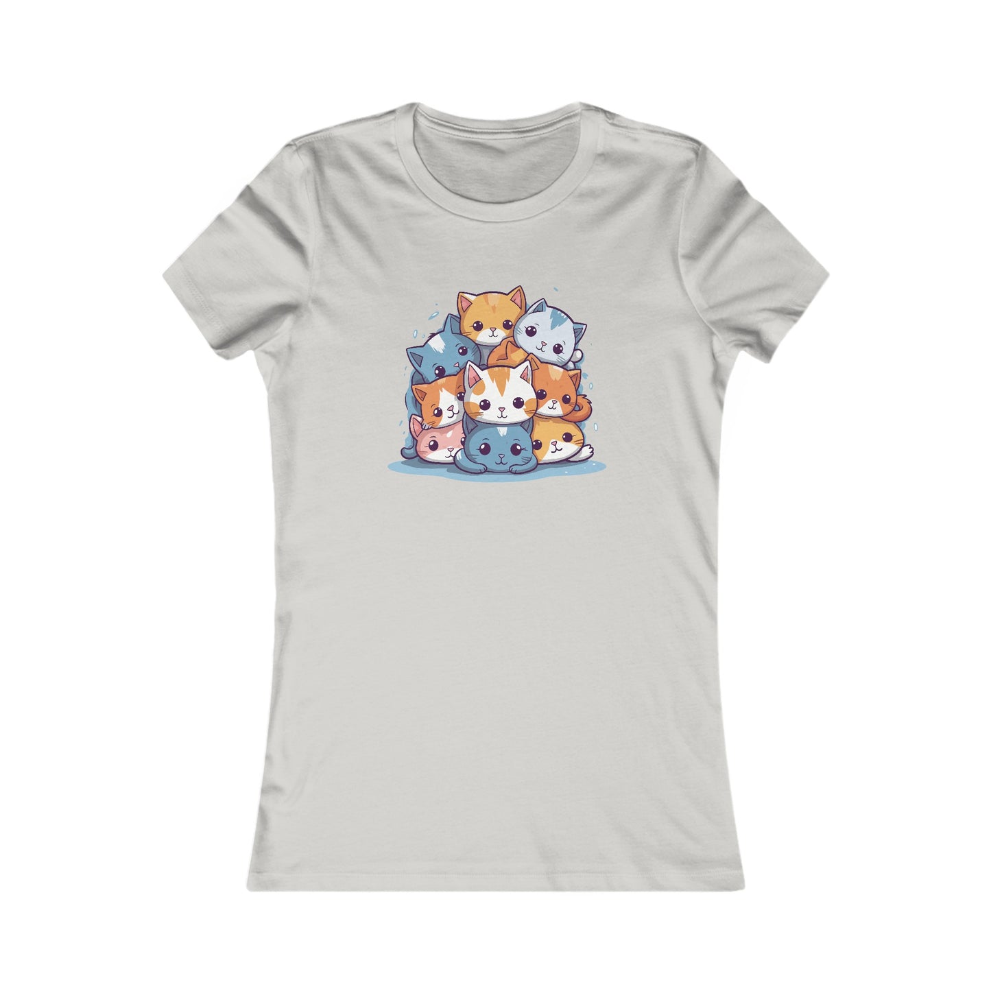 Cute Cat Pile Fitted Tee