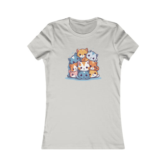 Cute Cat Pile Fitted Tee