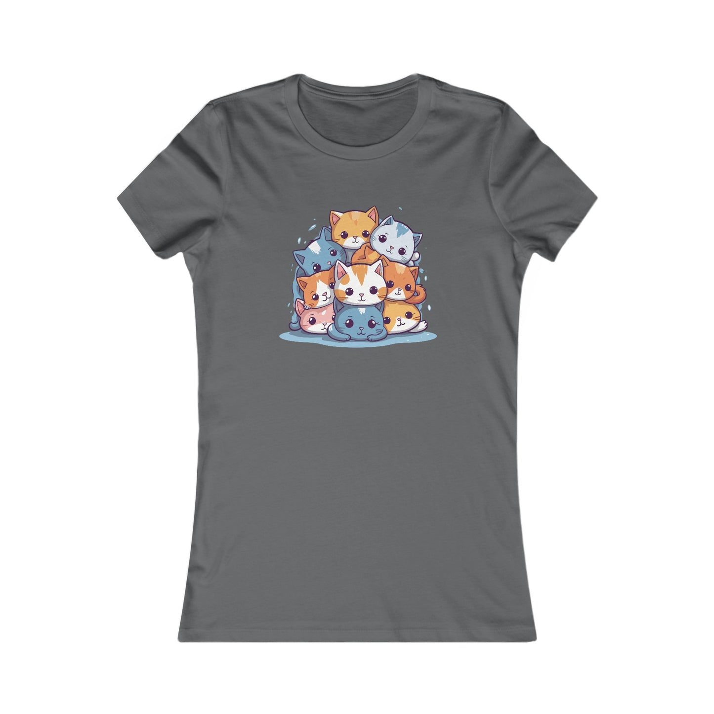 Cute Cat Pile Fitted Tee