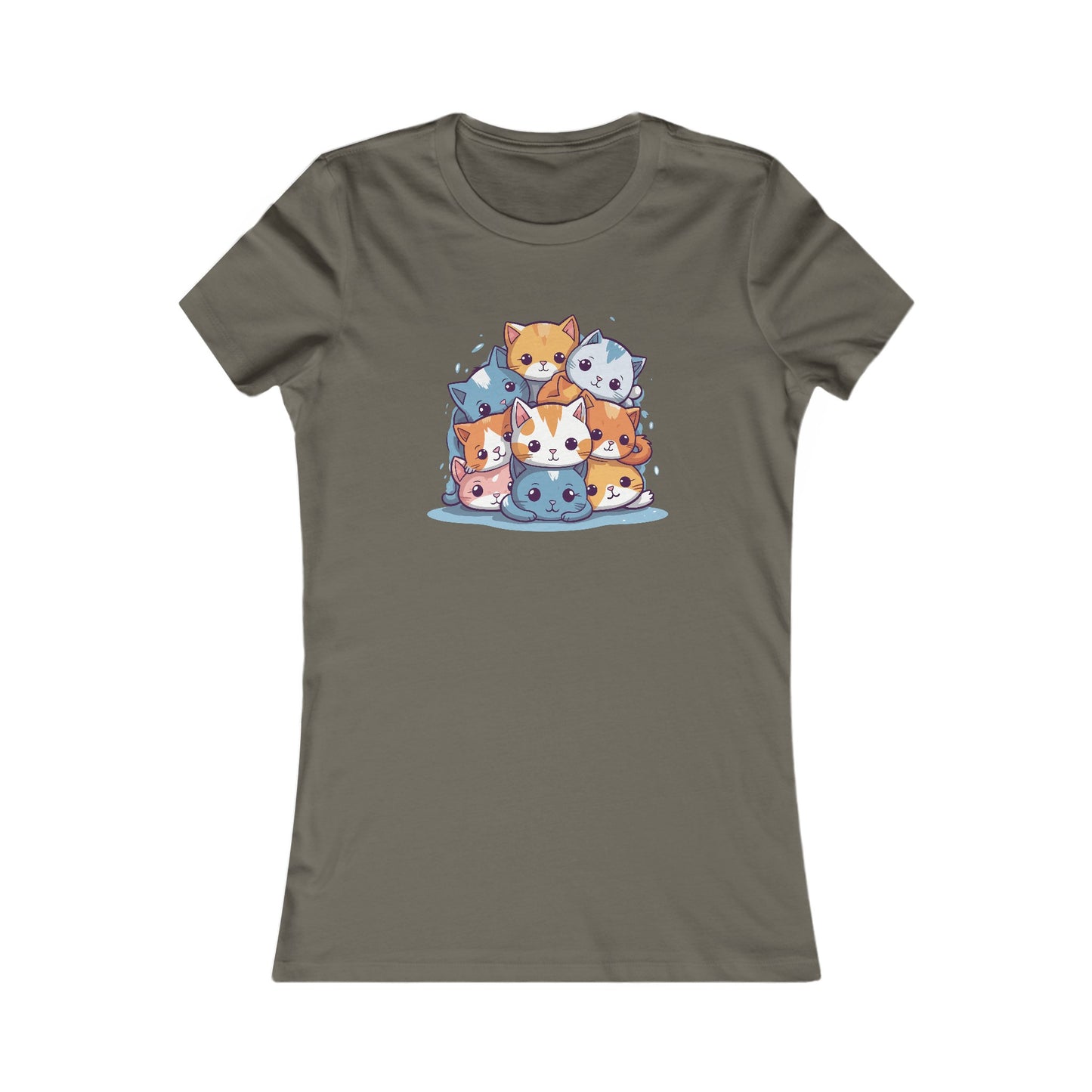 Cute Cat Pile Fitted Tee