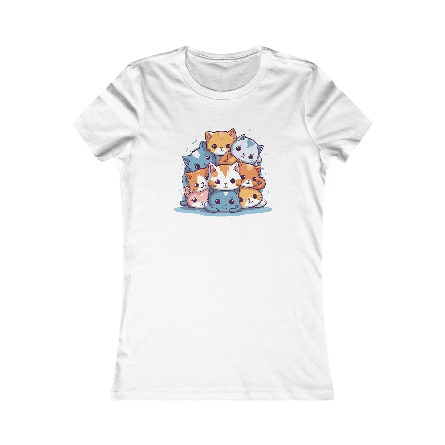 Cute Cat Pile Fitted Tee