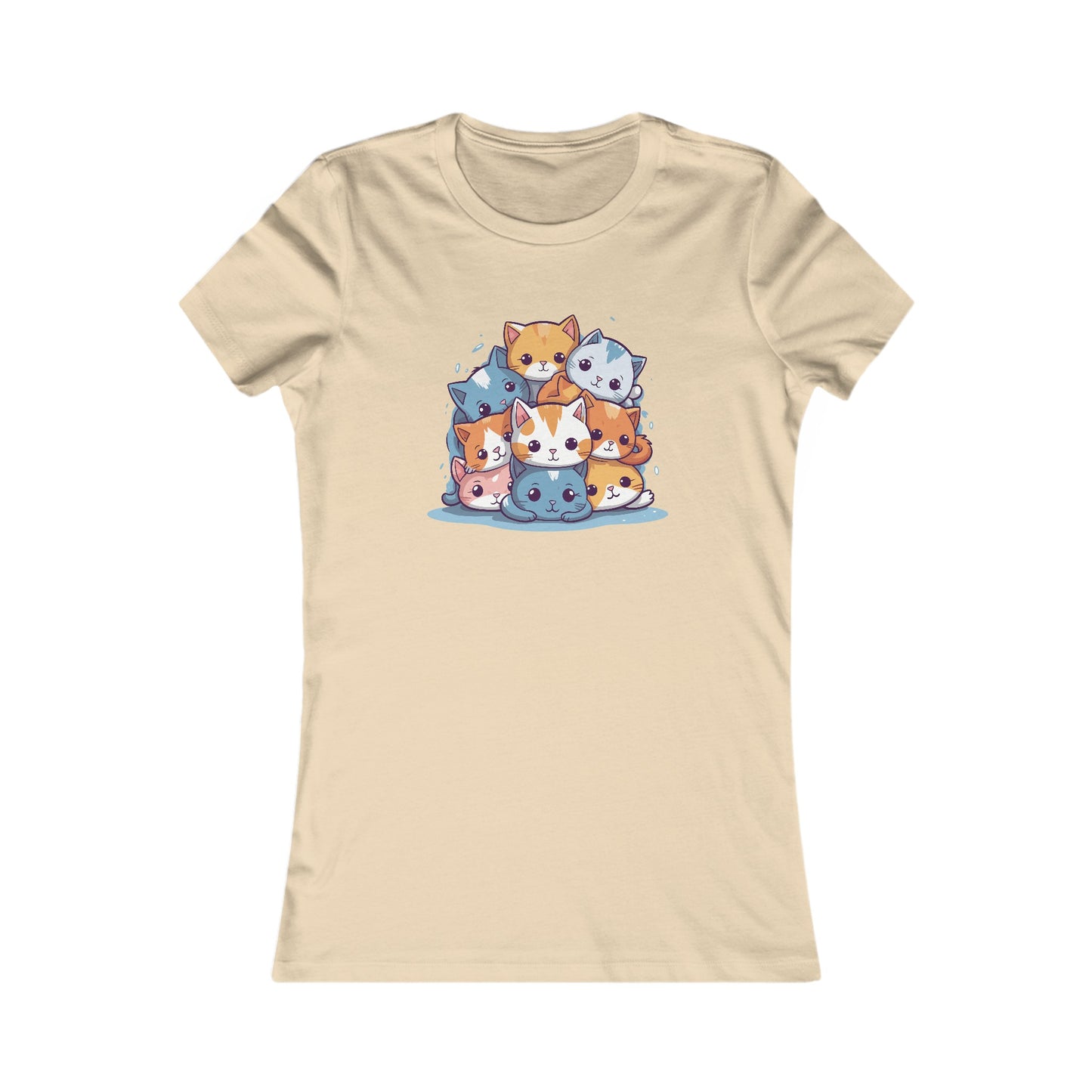 Cute Cat Pile Fitted Tee