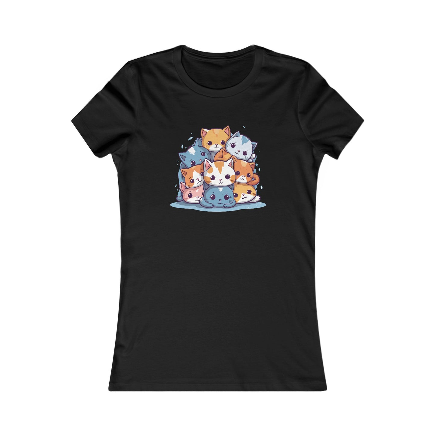 Cute Cat Pile Fitted Tee