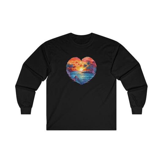 Painted Beach Sunset Heart Long Sleeve Tee