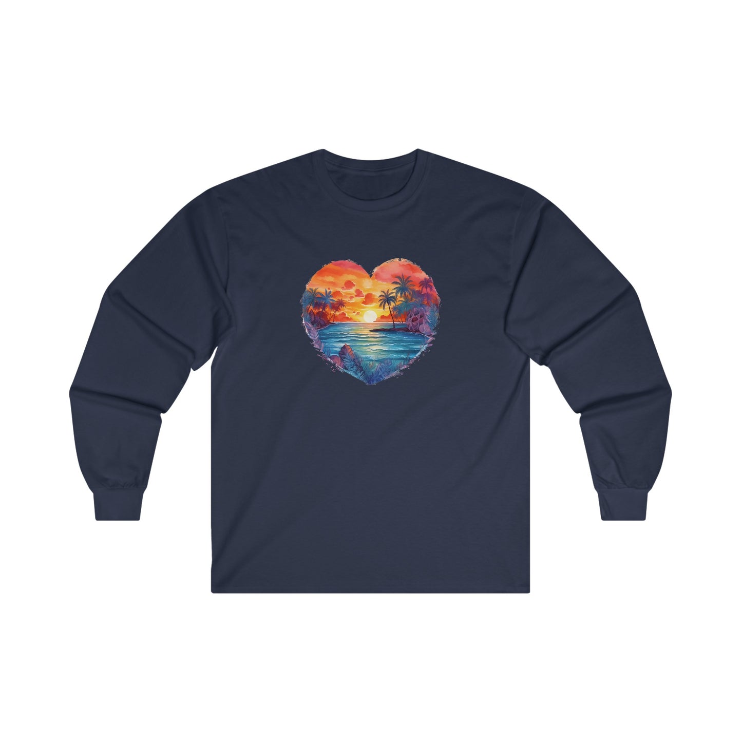 Painted Beach Sunset Heart Long Sleeve Tee