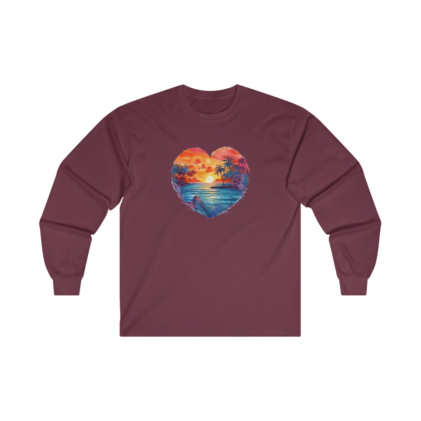 Painted Beach Sunset Heart Long Sleeve Tee