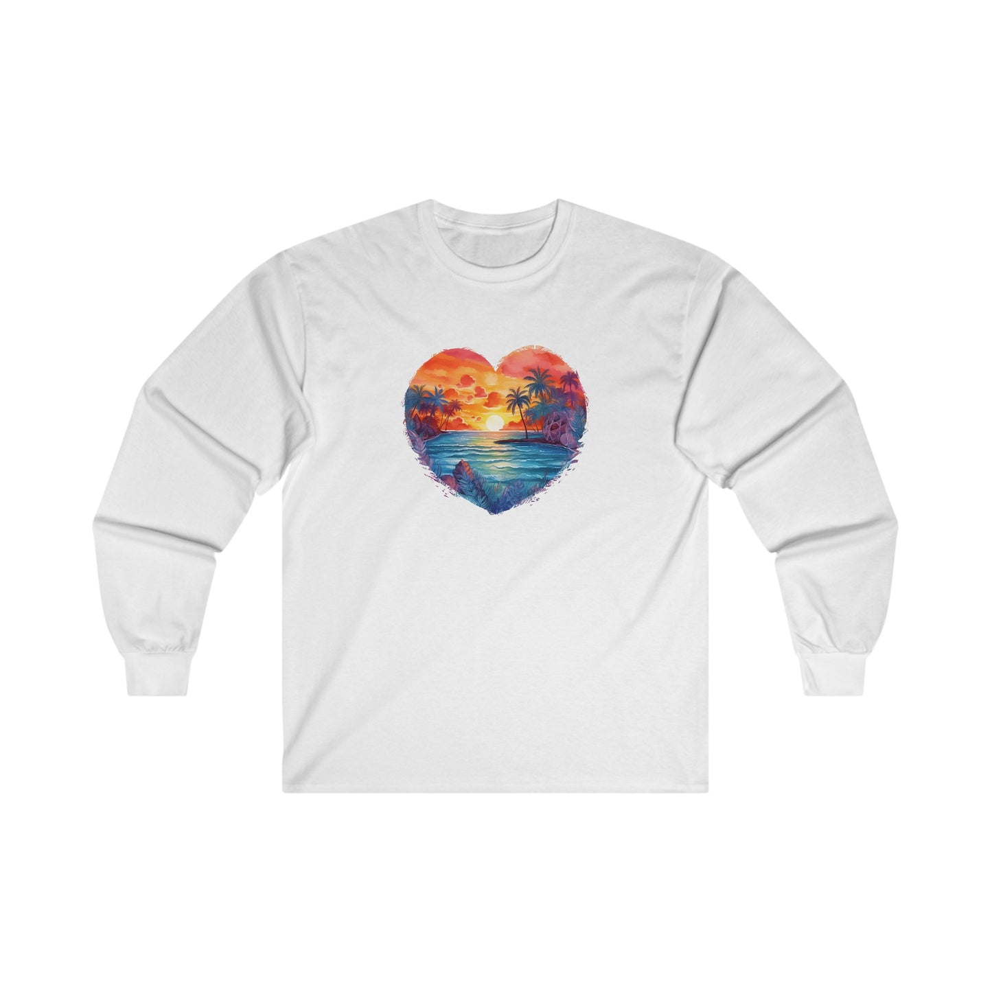Painted Beach Sunset Heart Long Sleeve Tee