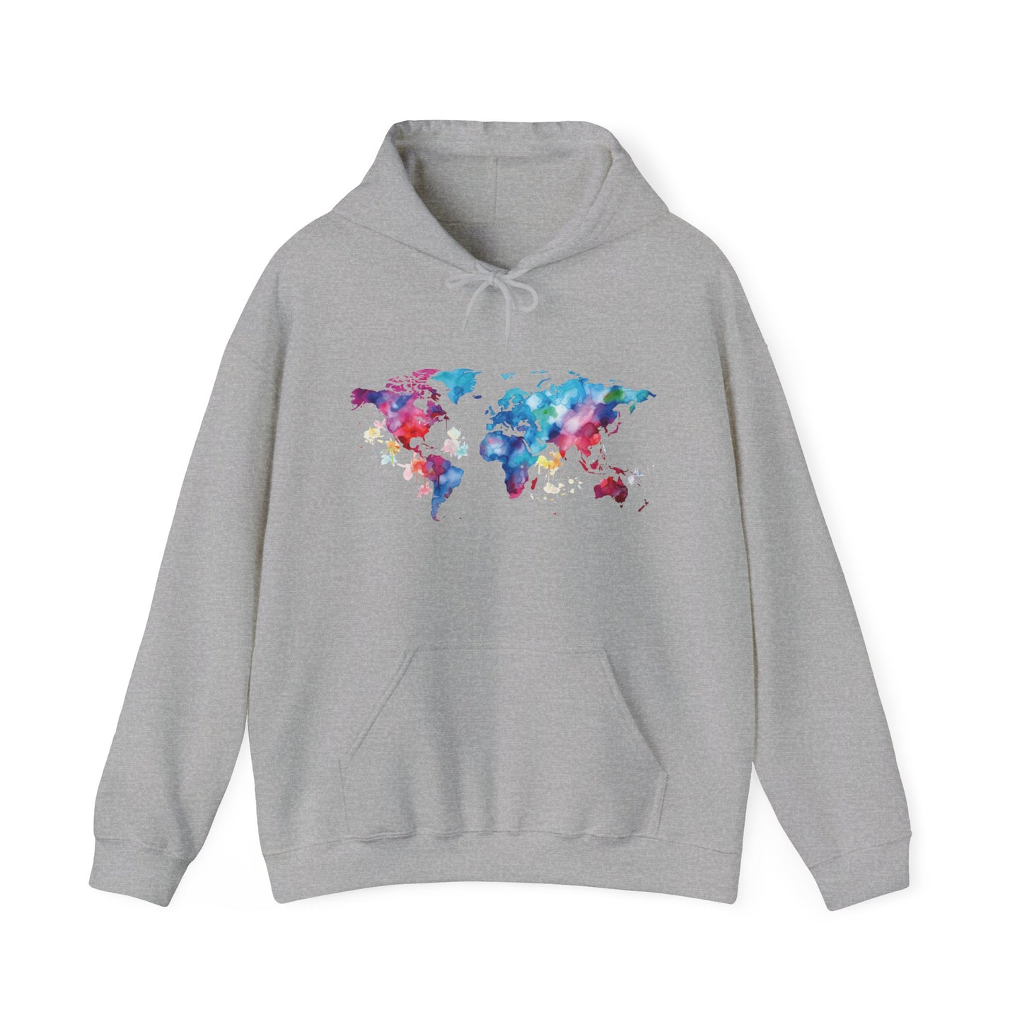 Watercolor World Map Hooded Sweatshirt