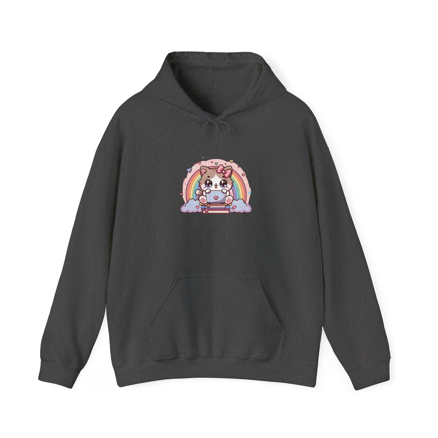 Cat with Rainbow and Laptop Hooded Sweatshirt