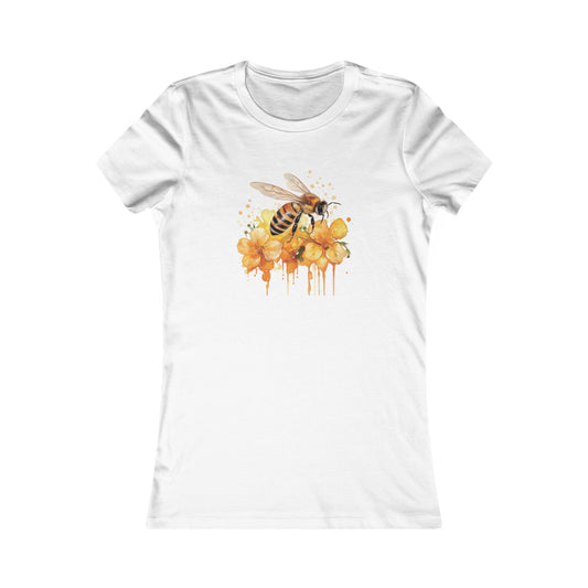 Watercolor Bee and Flowers Fitted Tee