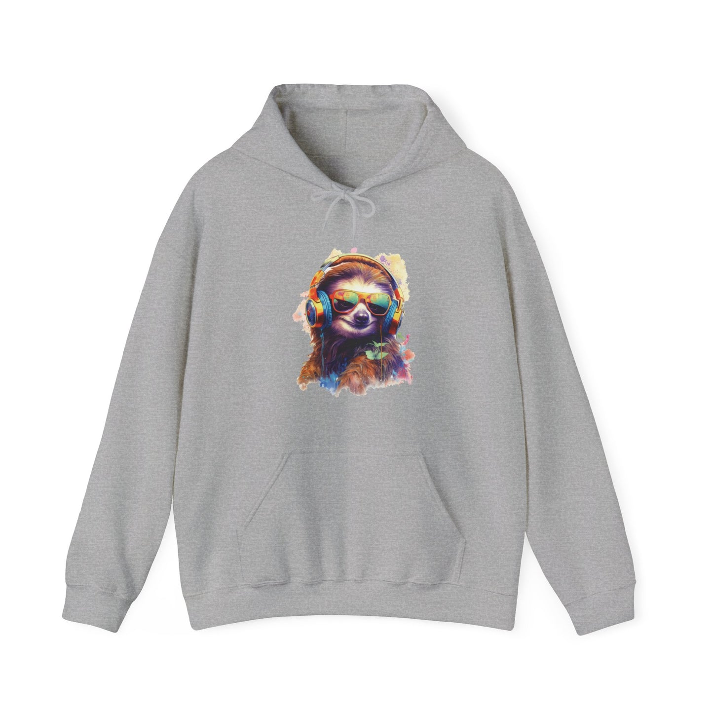 Sloth with Headphones Hooded Sweatshirt