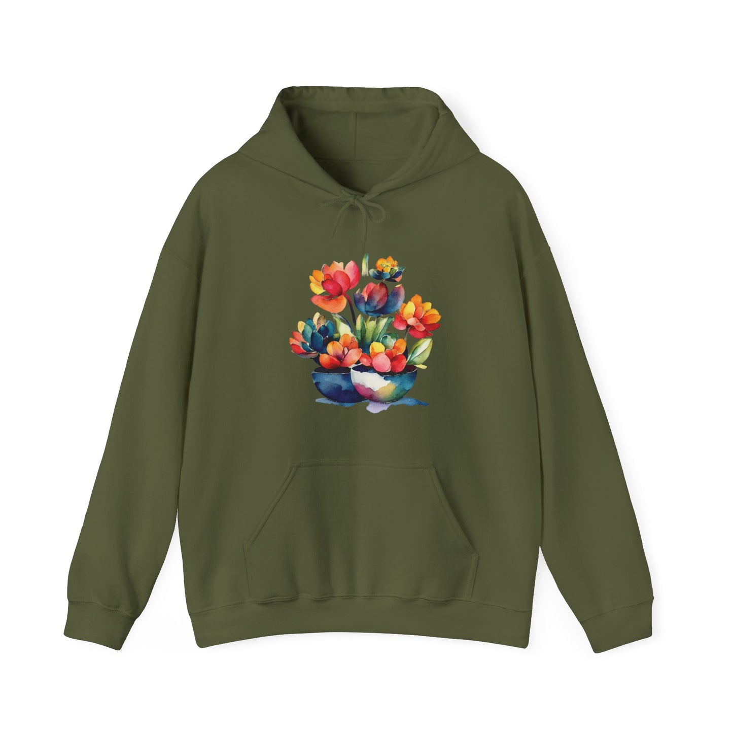 Watercolor Succulent Flowers Hooded Sweatshirt