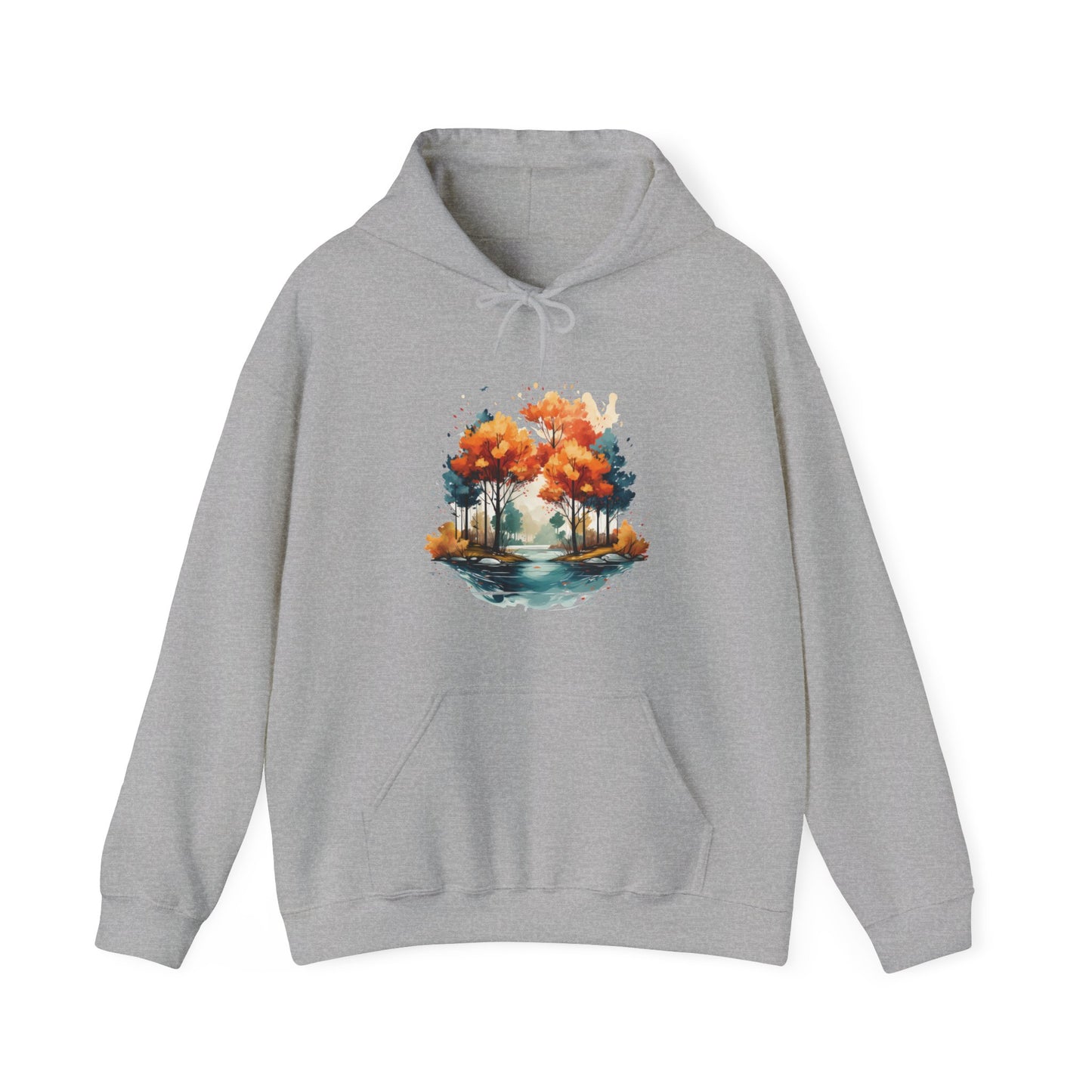 Autumn River Watercolor Hooded Sweatshirt