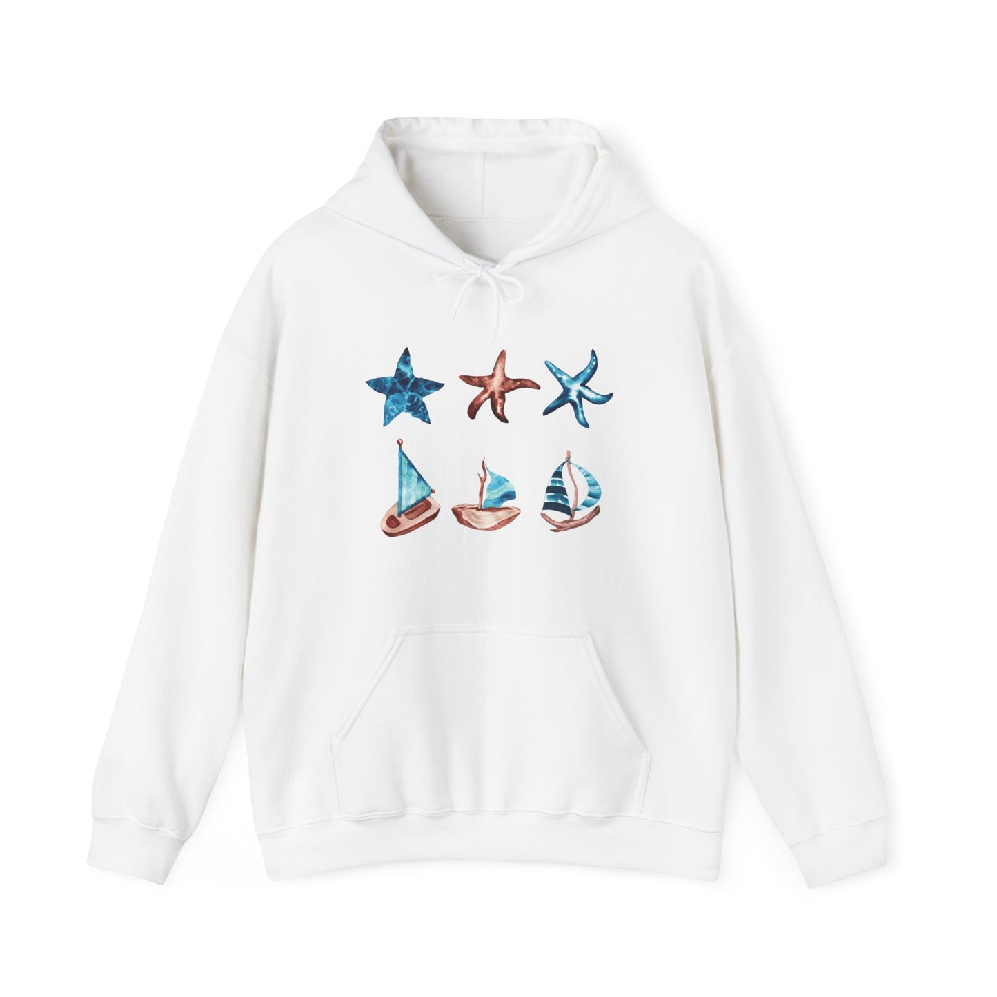 Watercolor Starfish and Sailboats Hooded Sweatshirt