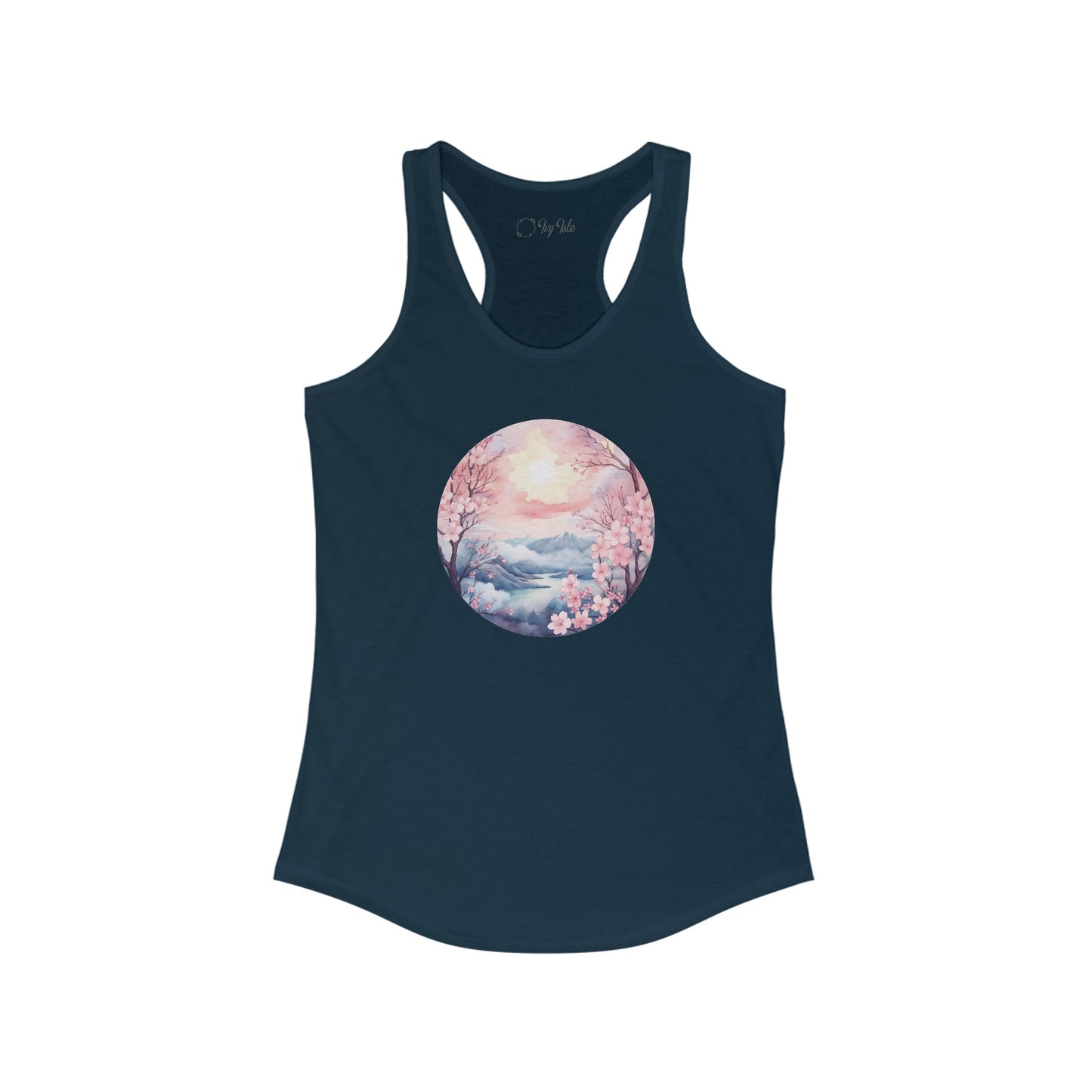 Watercolor Cherry Blossom Landscape Racerback Tank