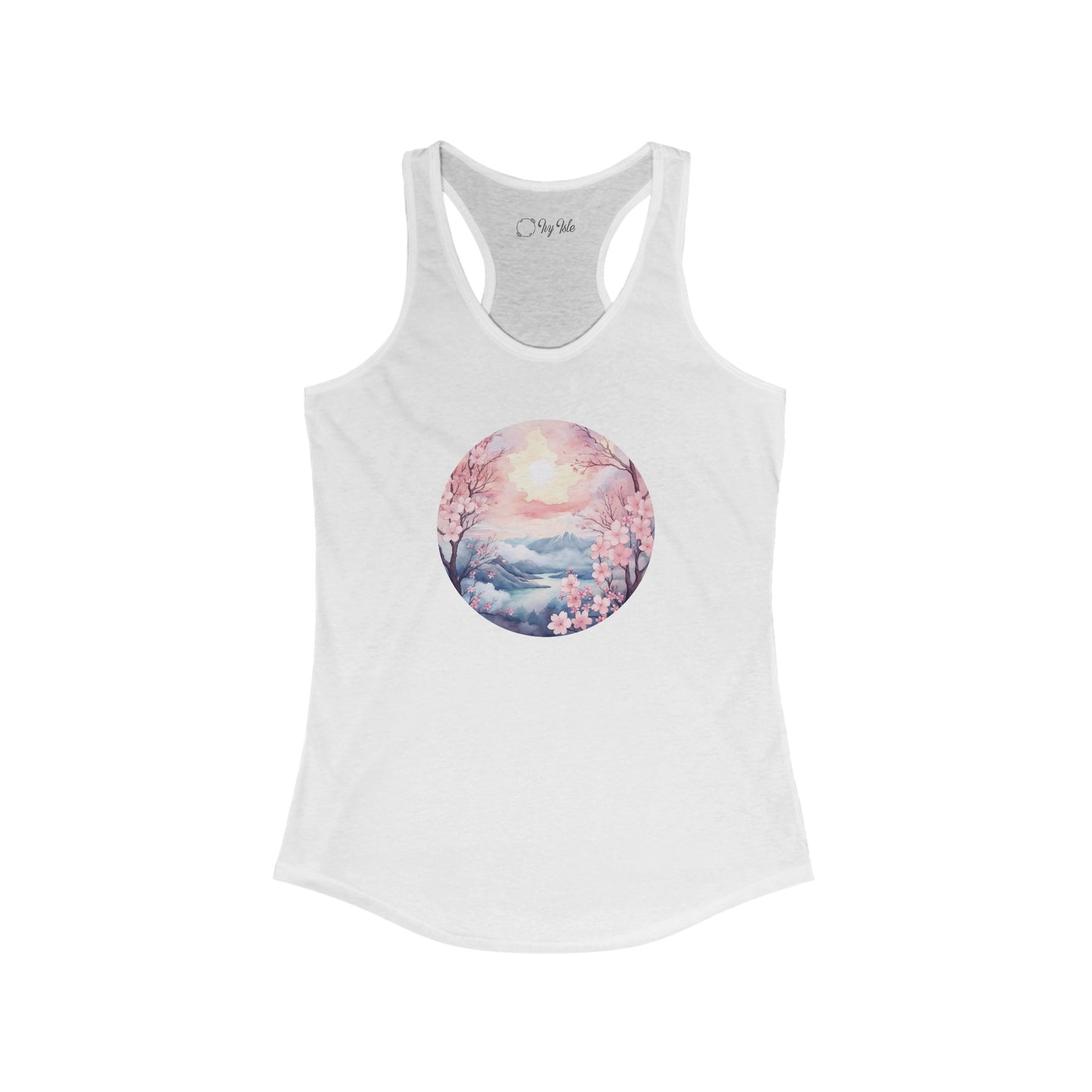 Watercolor Cherry Blossom Landscape Racerback Tank