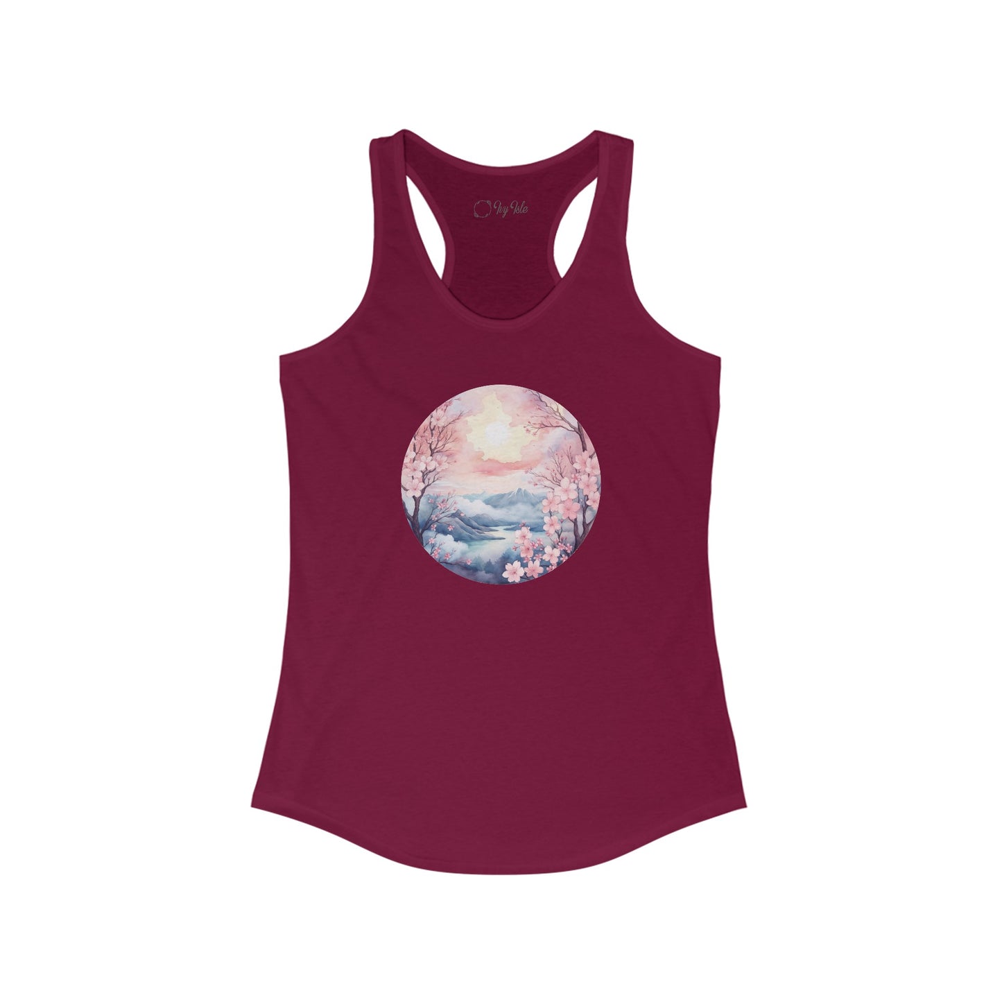 Watercolor Cherry Blossom Landscape Racerback Tank