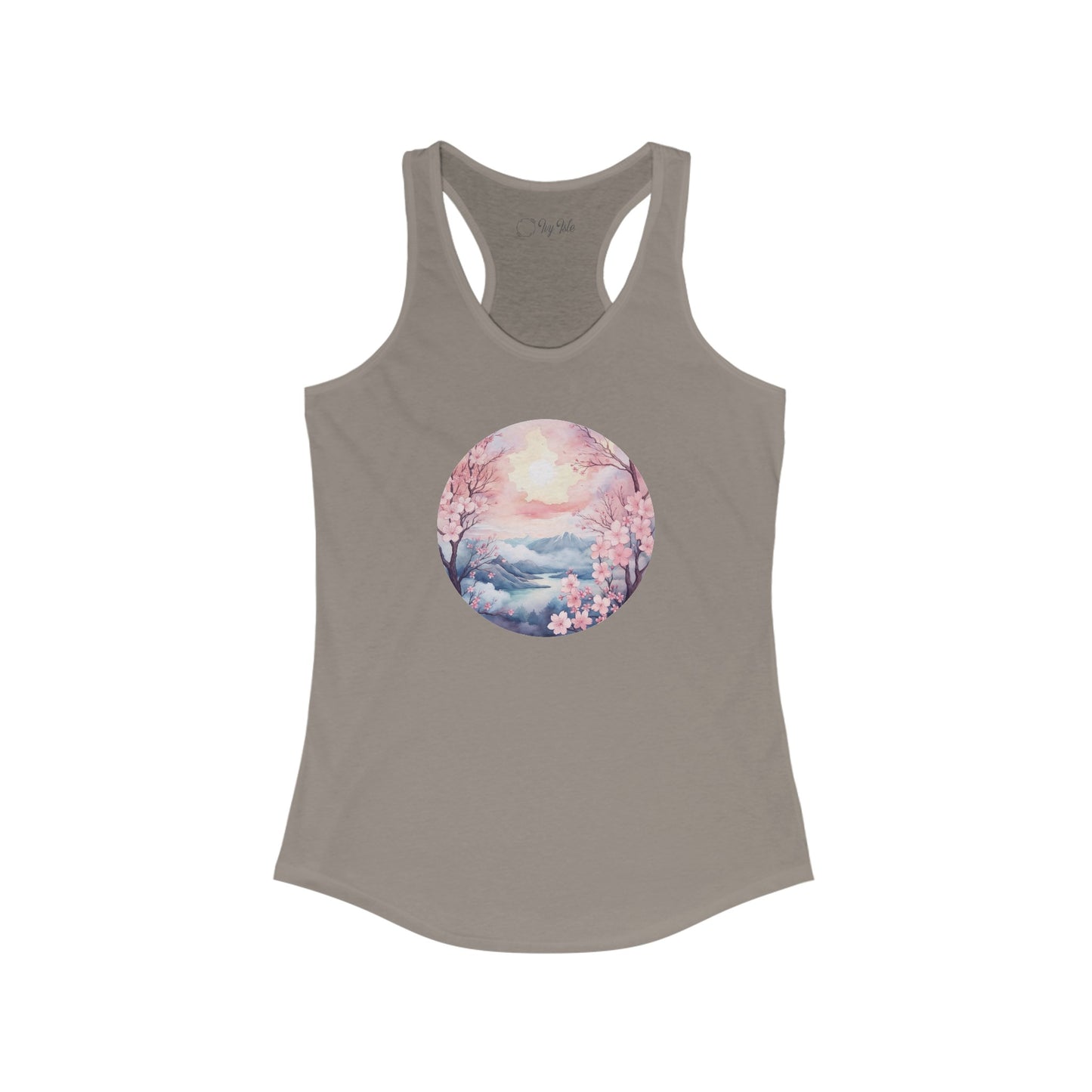 Watercolor Cherry Blossom Landscape Racerback Tank