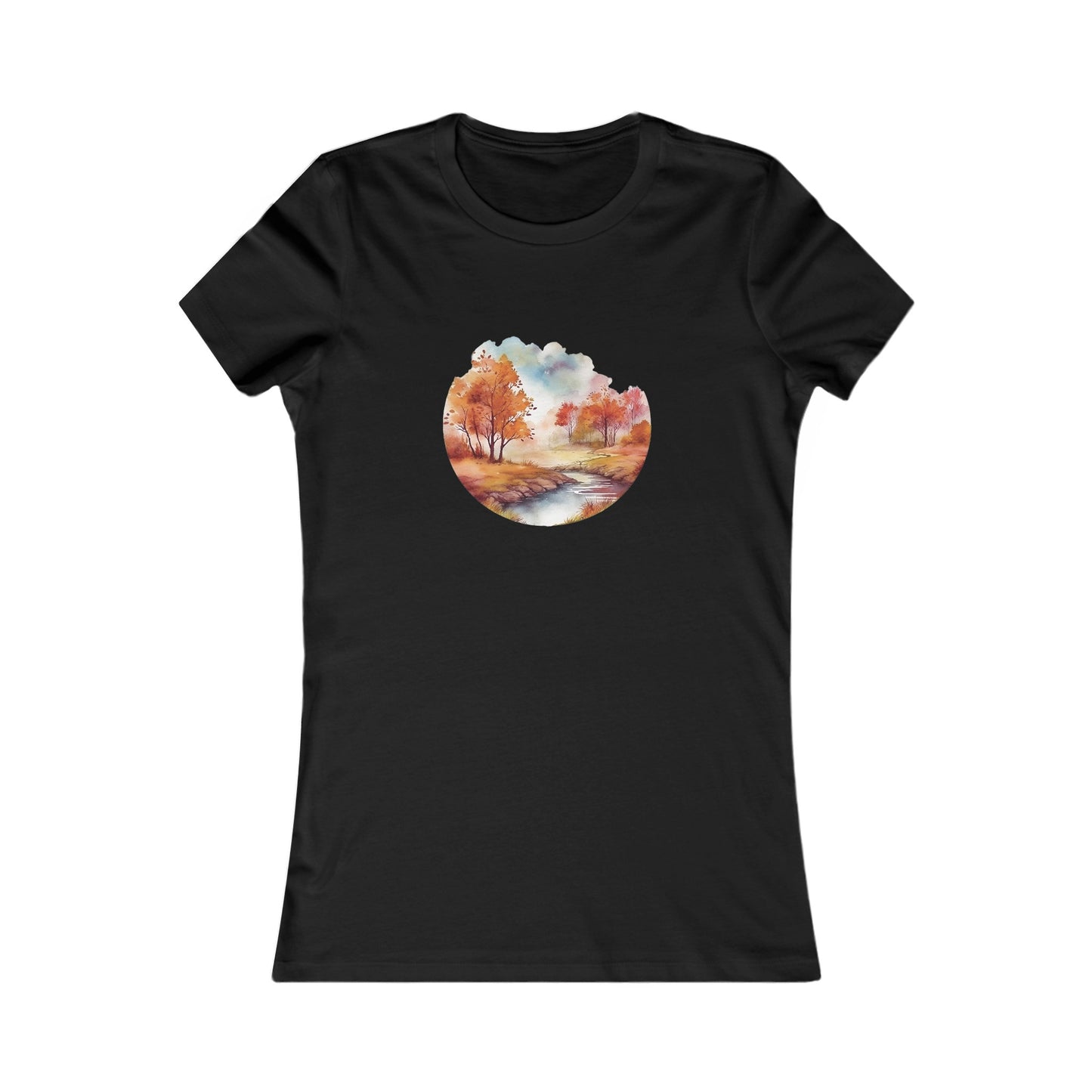 Autumn Landscape Watercolor Fitted Tee