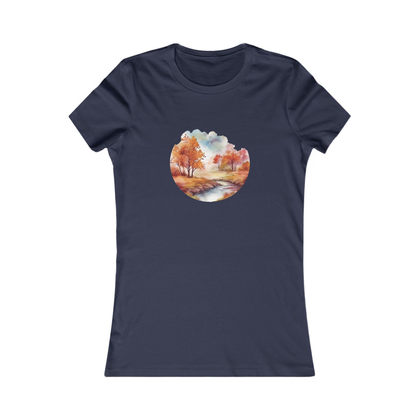 Autumn Landscape Watercolor Fitted Tee
