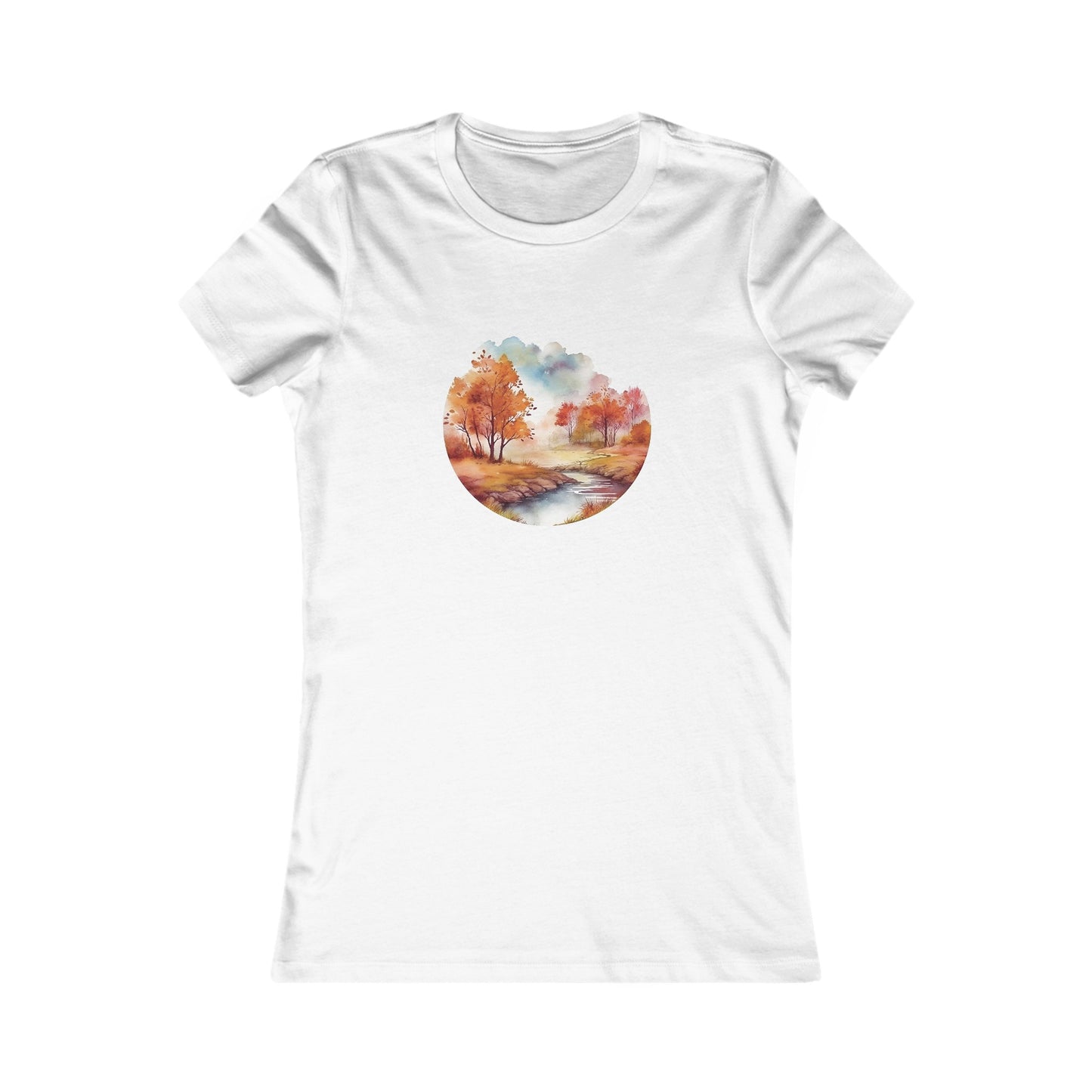 Autumn Landscape Watercolor Fitted Tee