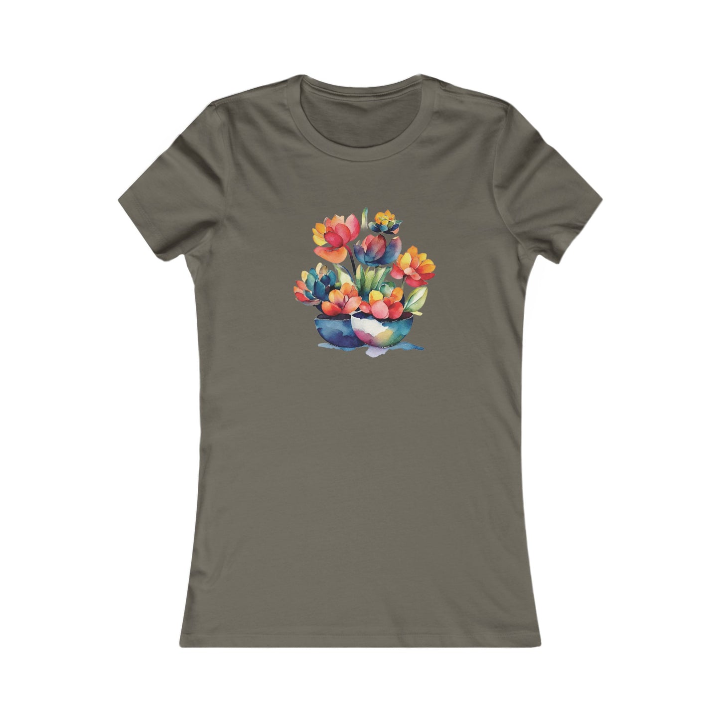 Watercolor Succulent Flowers Fitted Tee