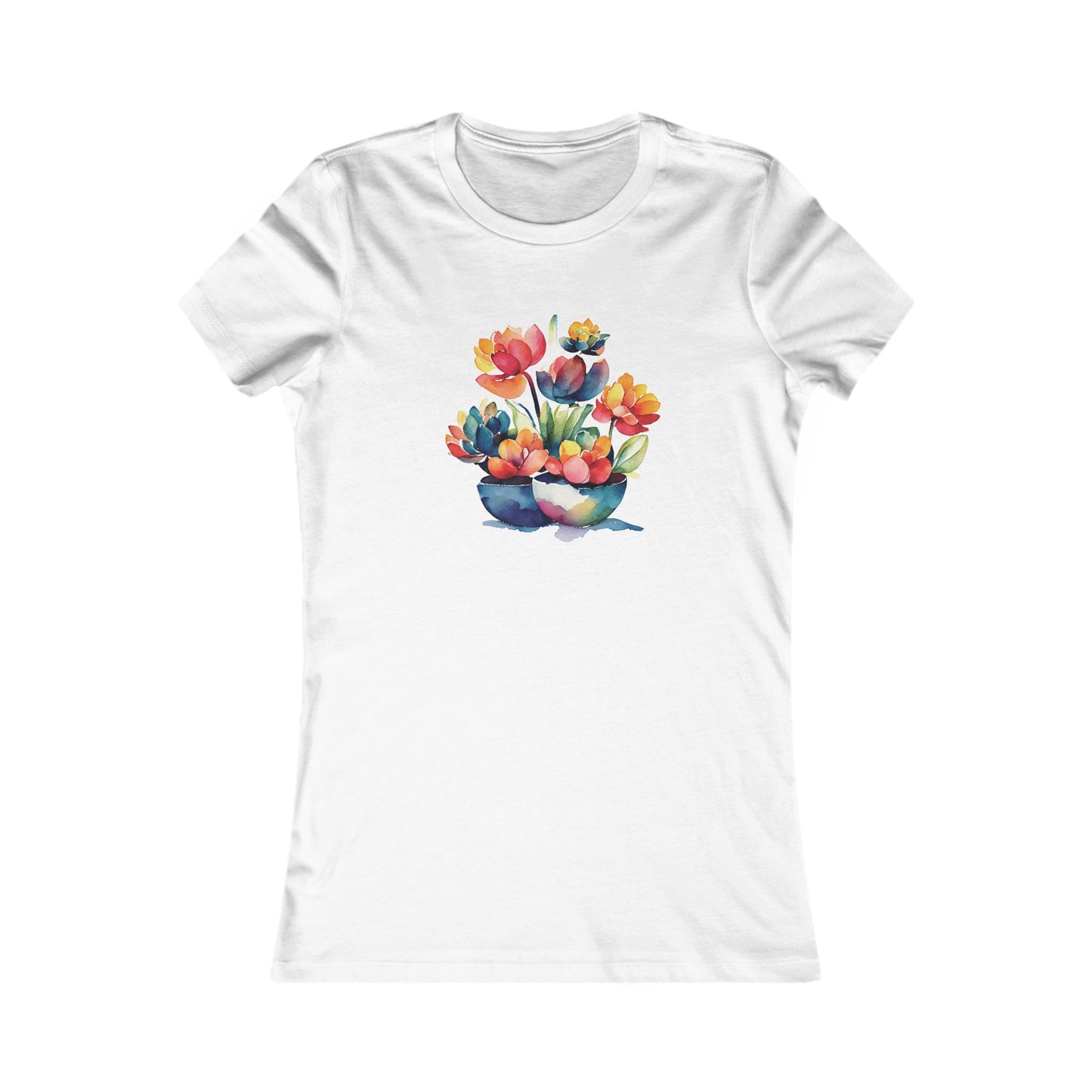 Watercolor Succulent Flowers Fitted Tee