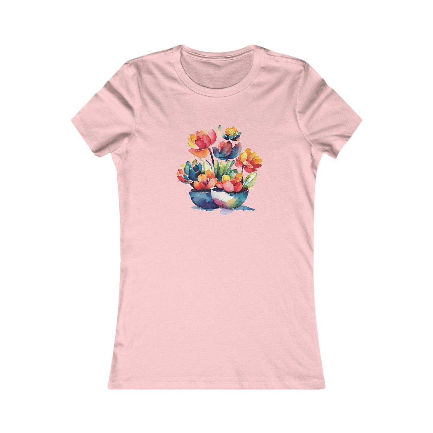 Watercolor Succulent Flowers Fitted Tee