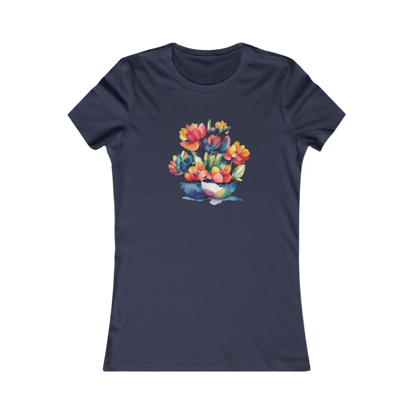 Watercolor Succulent Flowers Fitted Tee