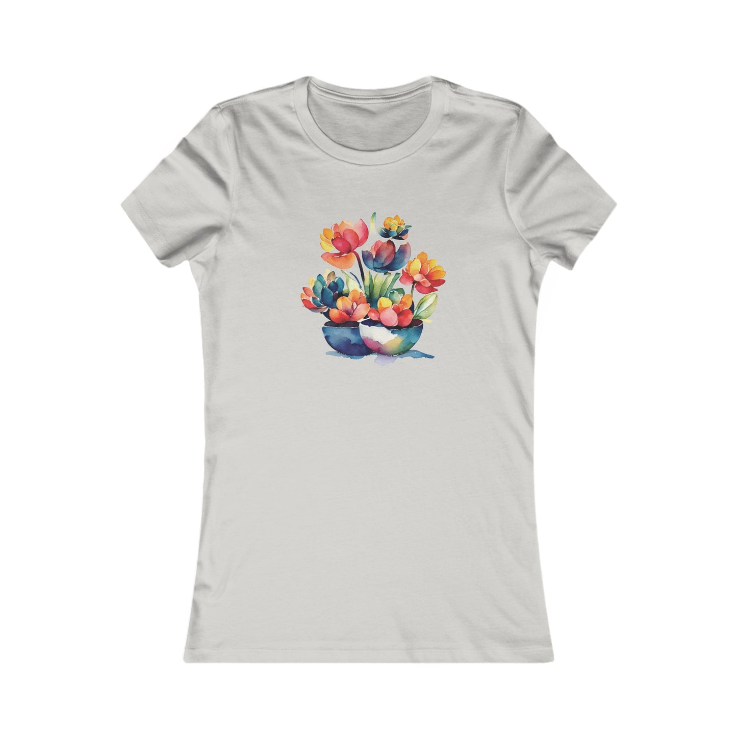 Watercolor Succulent Flowers Fitted Tee