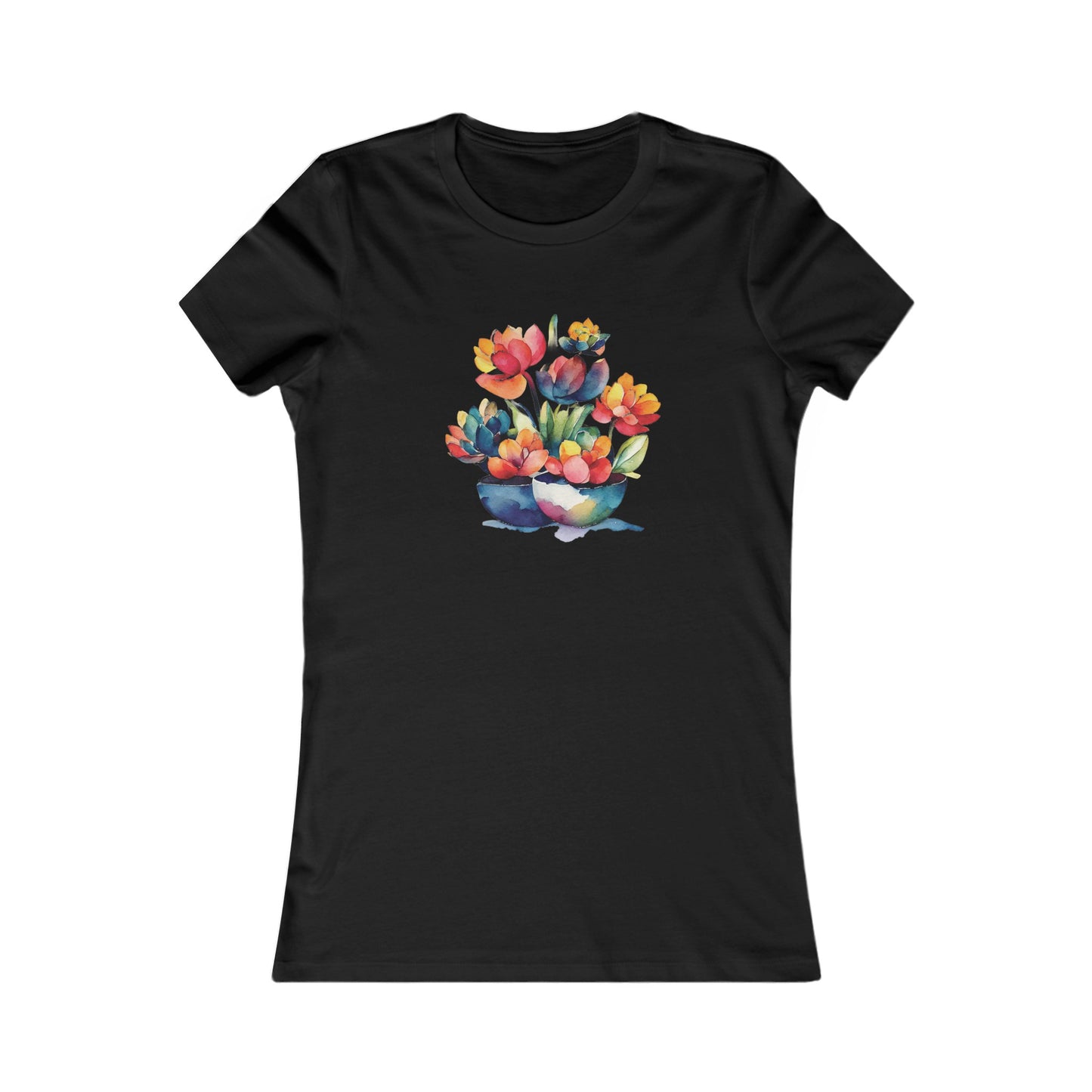 Watercolor Succulent Flowers Fitted Tee