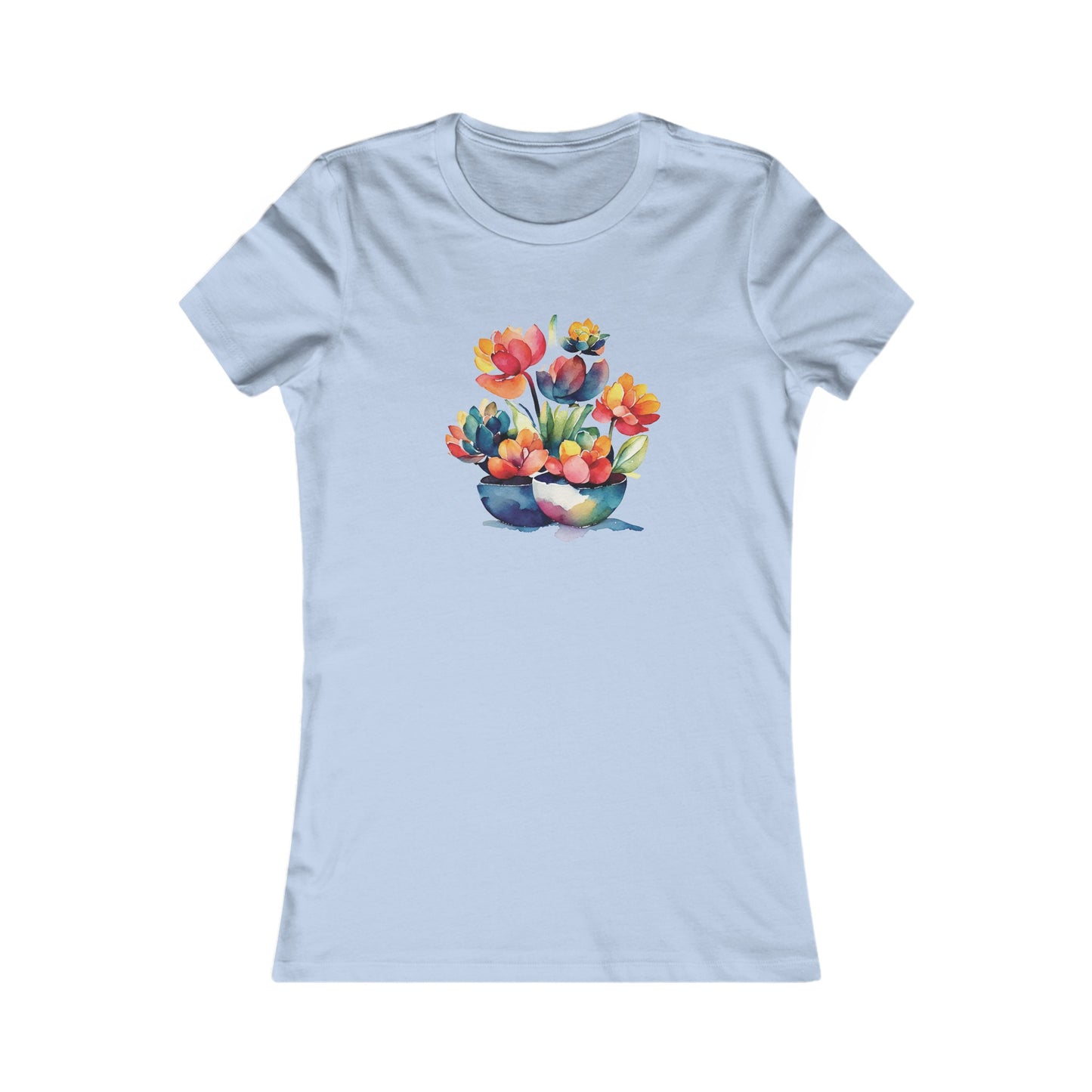 Watercolor Succulent Flowers Fitted Tee