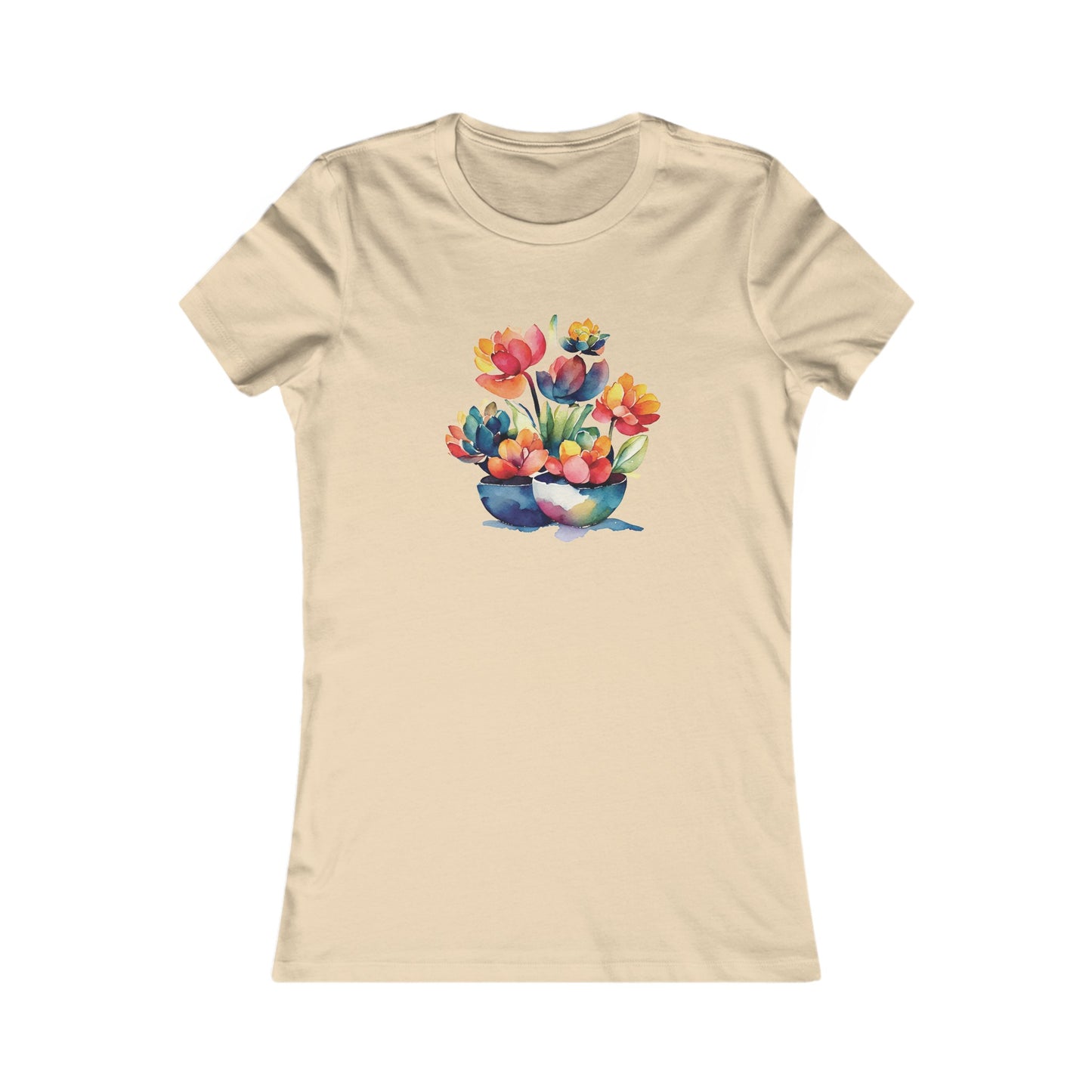 Watercolor Succulent Flowers Fitted Tee