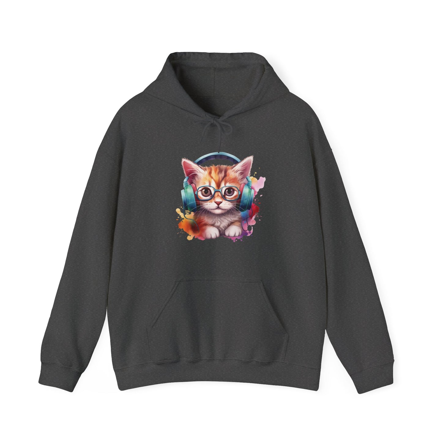 Cat with Headphones Hooded Sweatshirt