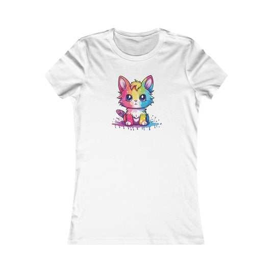 Rainbow Animated Cat Fitted Tee