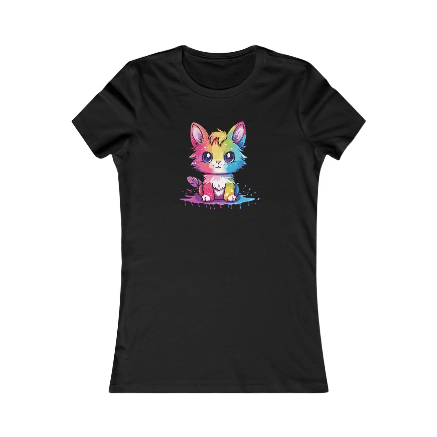 Rainbow Animated Cat Fitted Tee