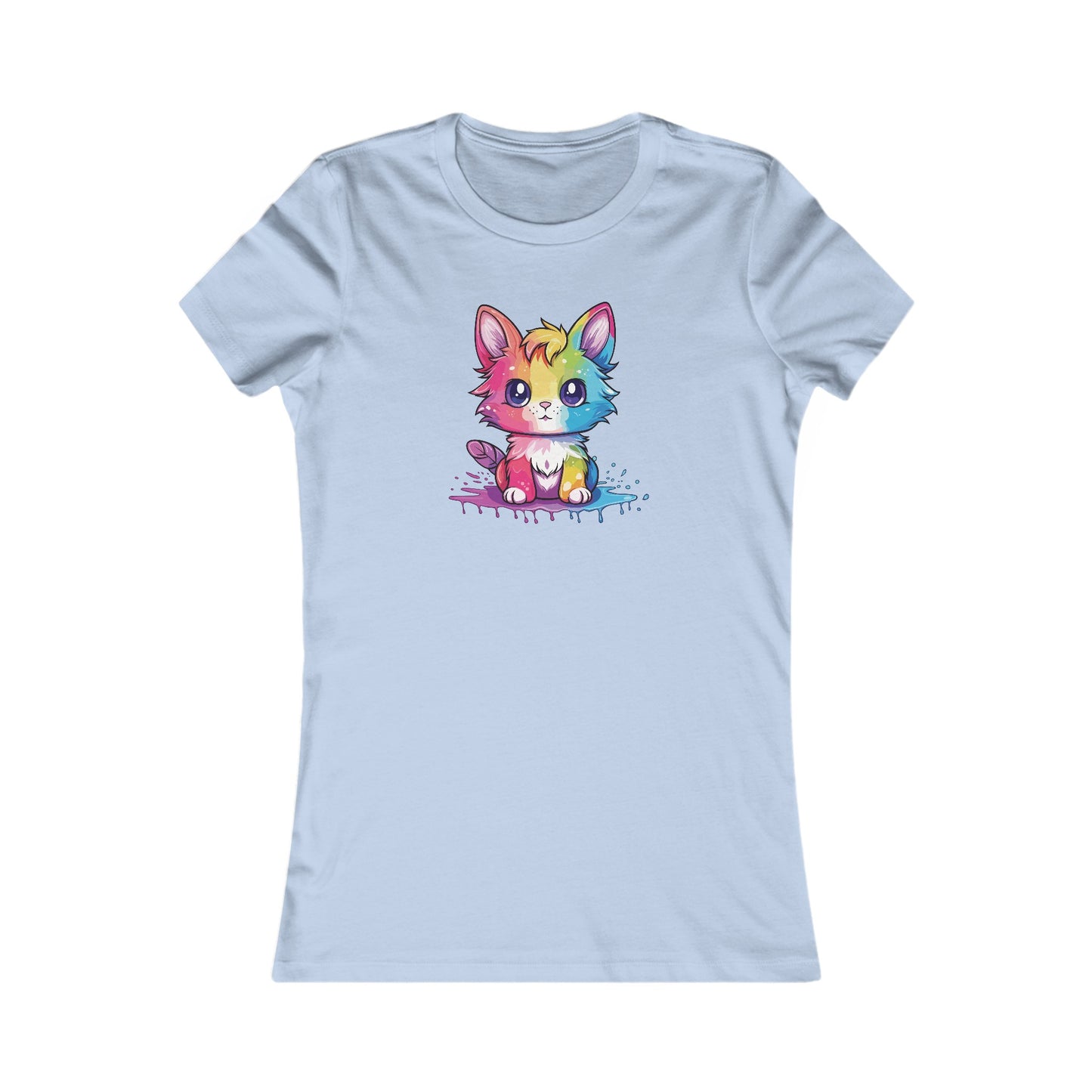 Rainbow Animated Cat Fitted Tee
