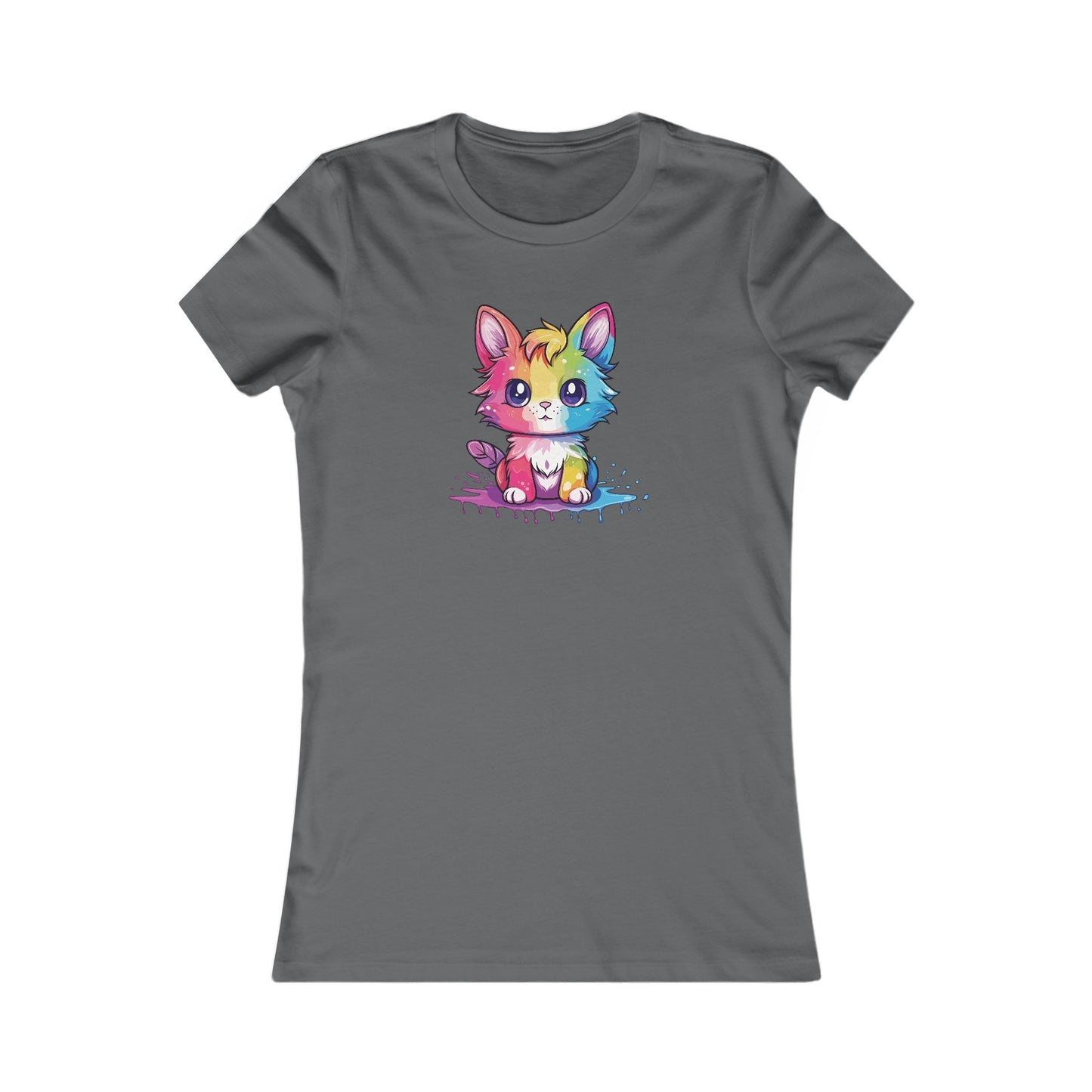 Rainbow Animated Cat Fitted Tee
