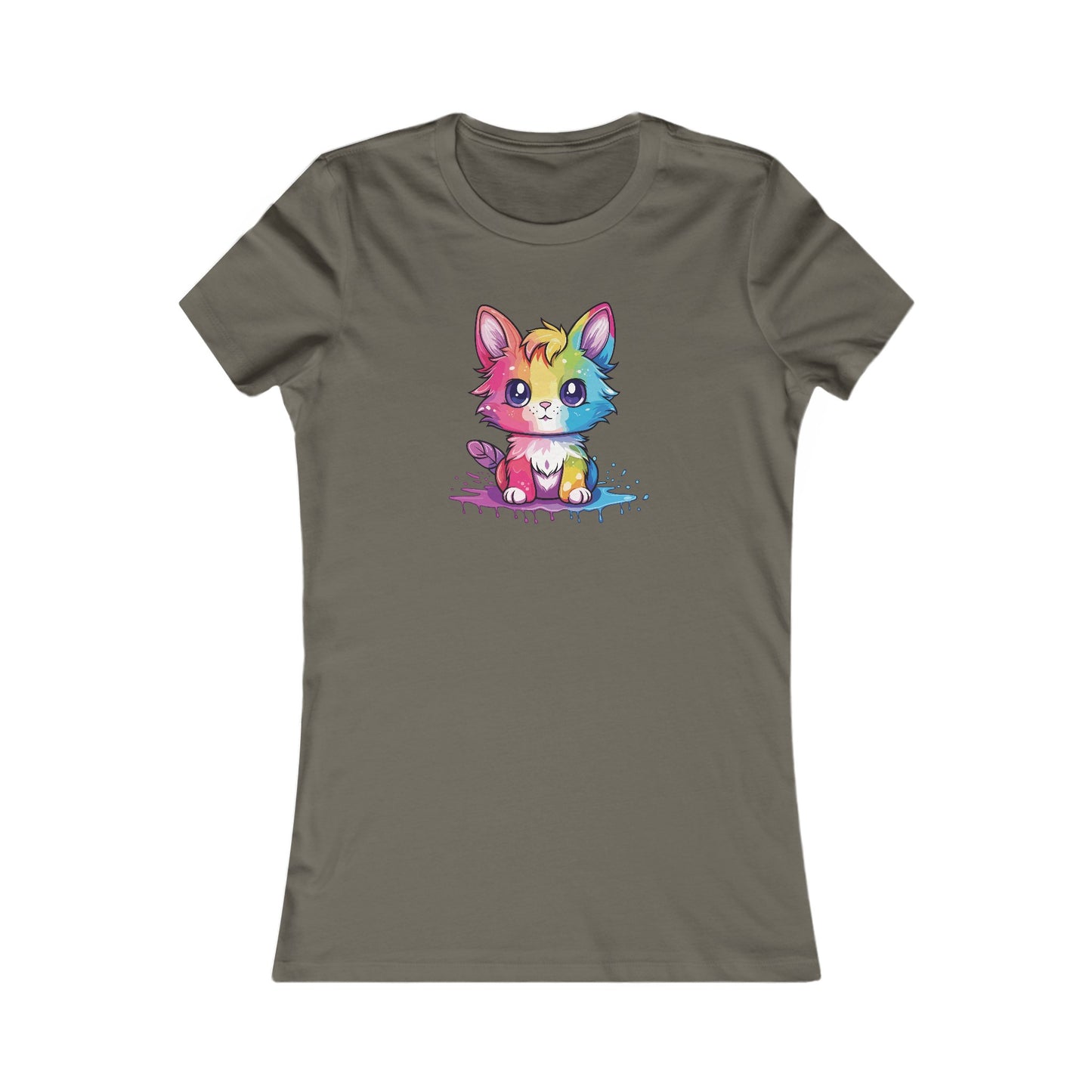 Rainbow Animated Cat Fitted Tee