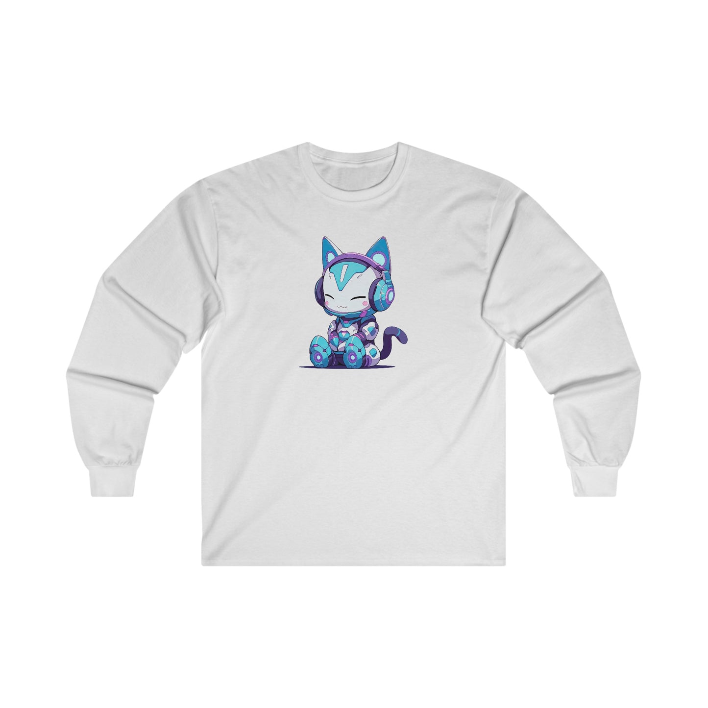 Futuristic Cat with Headphones Long Sleeve Tee