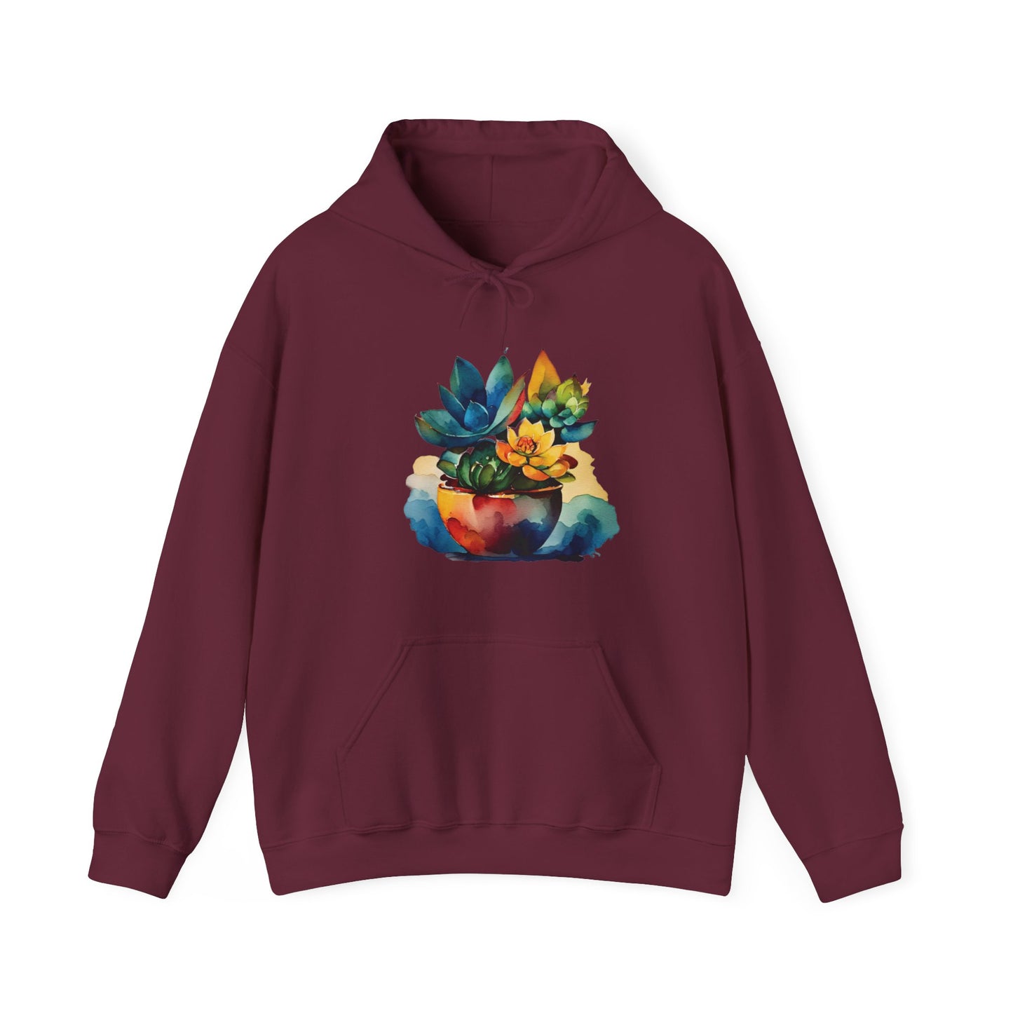 Watercolor Succulent Hooded Sweatshirt