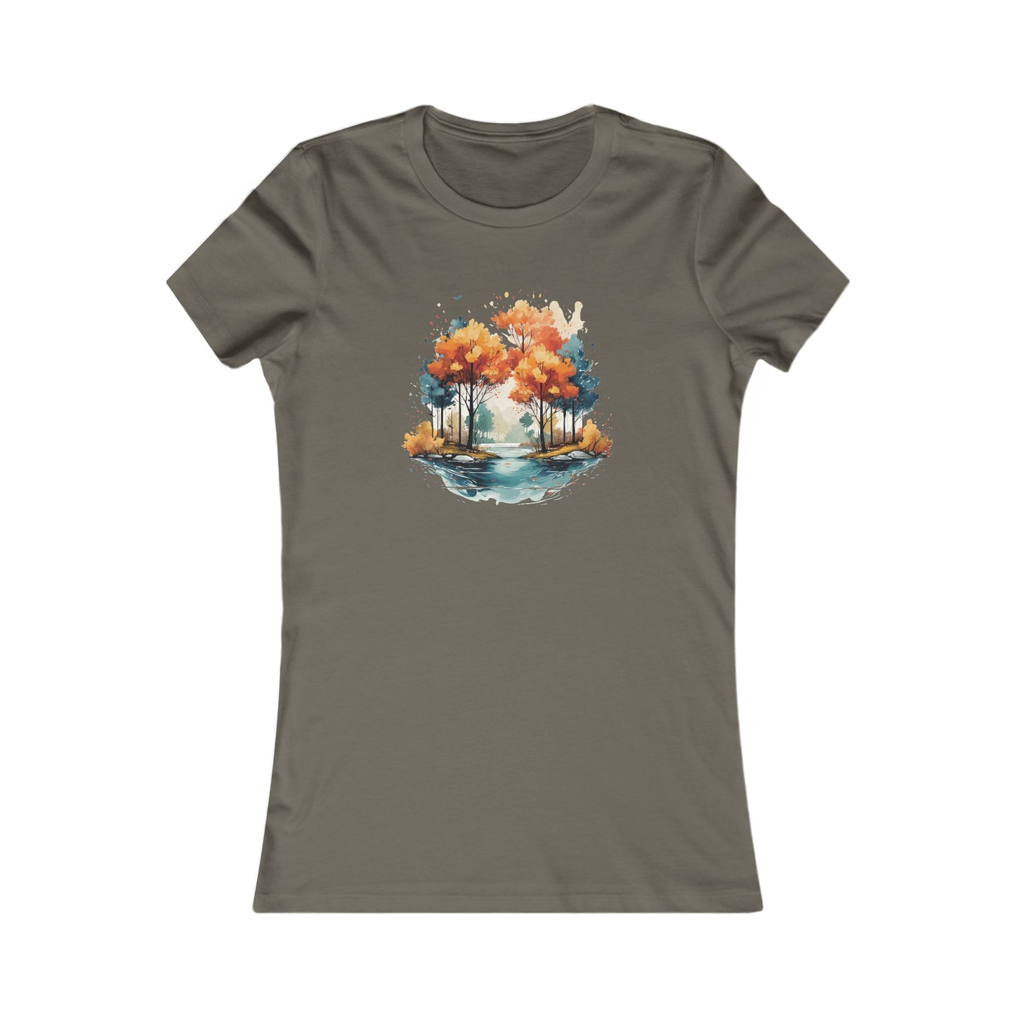Autumn River Watercolor Fitted Tee