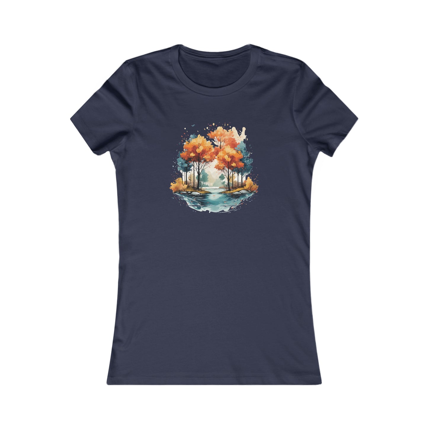 Autumn River Watercolor Fitted Tee