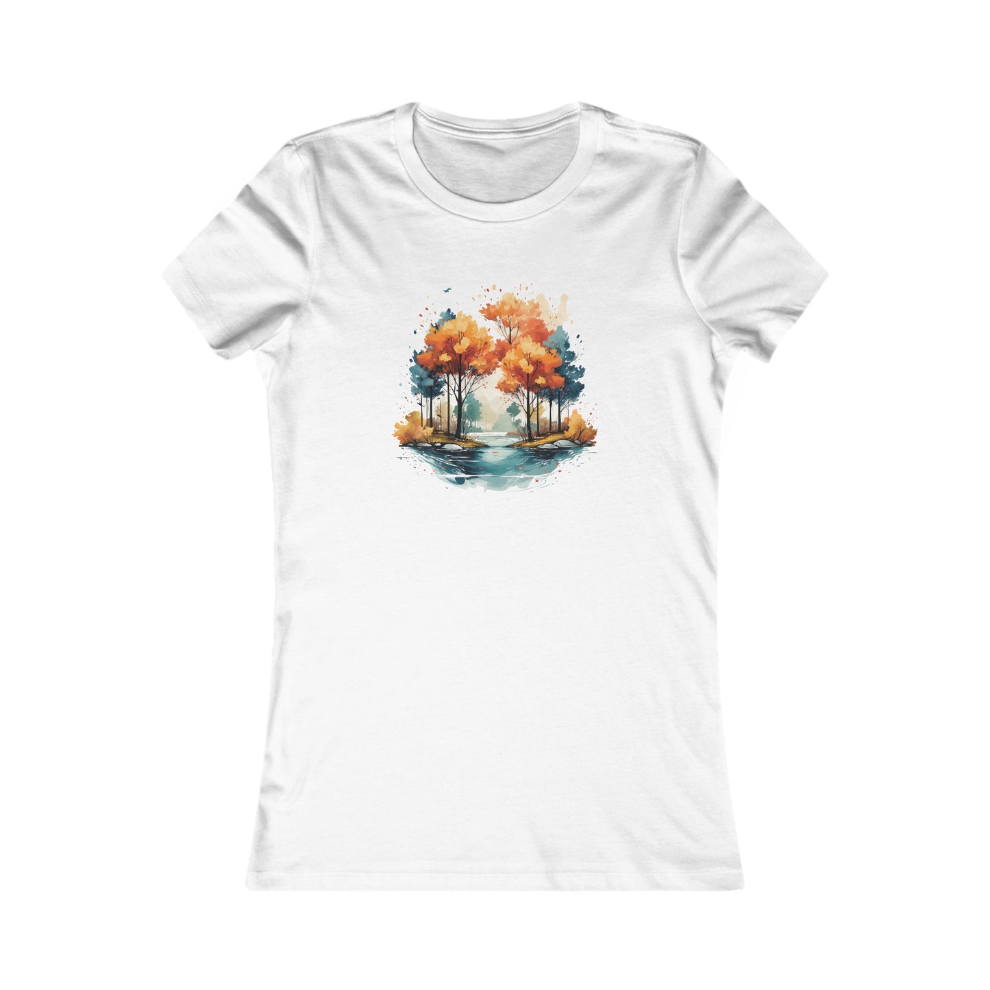 Autumn River Watercolor Fitted Tee
