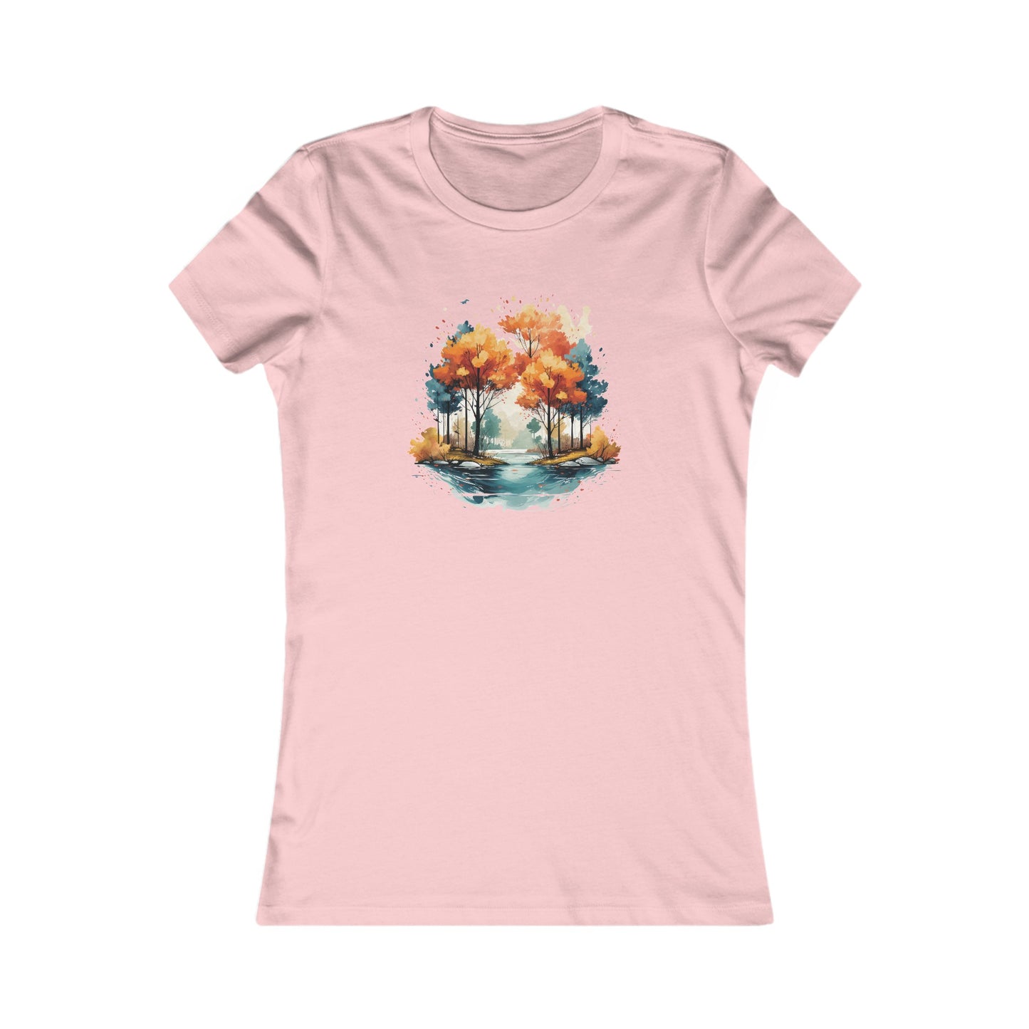 Autumn River Watercolor Fitted Tee