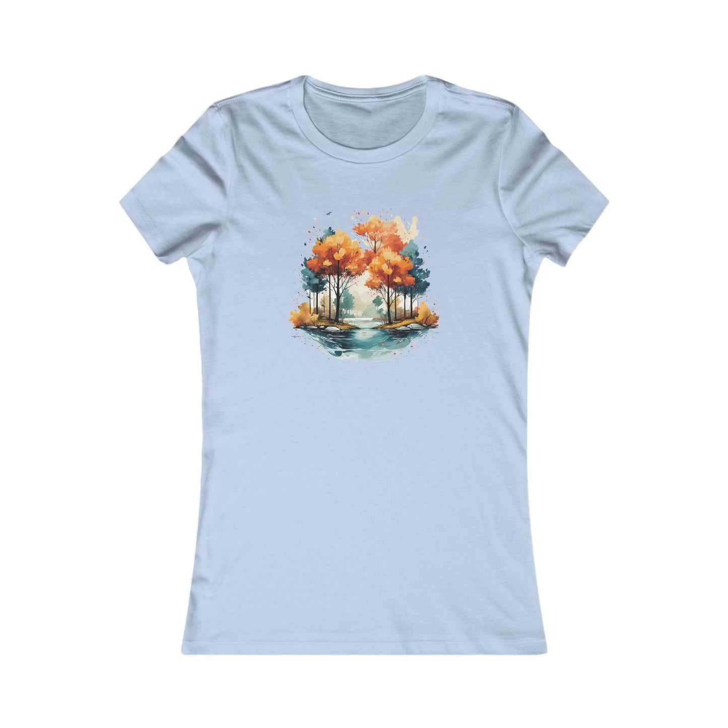 Autumn River Watercolor Fitted Tee