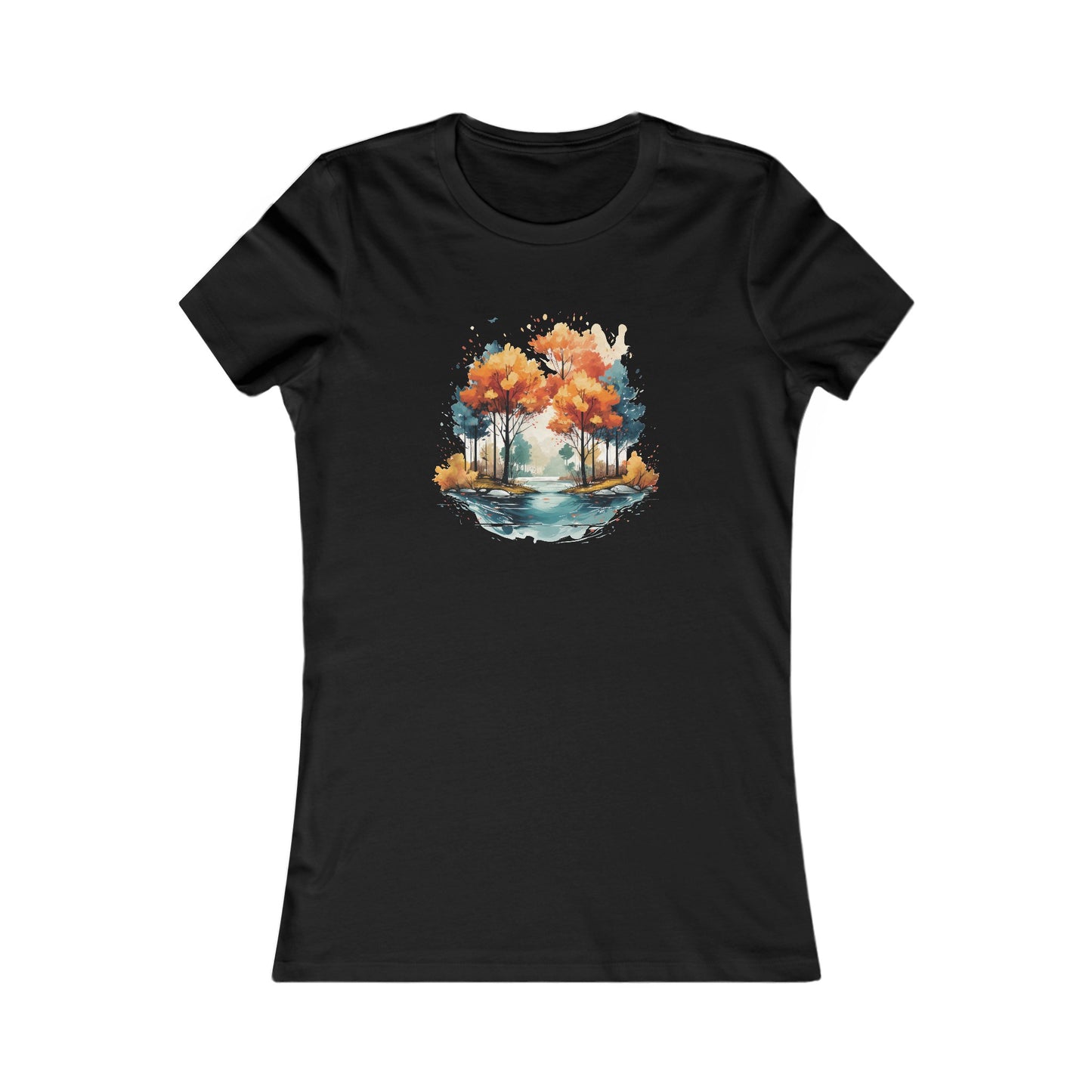 Autumn River Watercolor Fitted Tee
