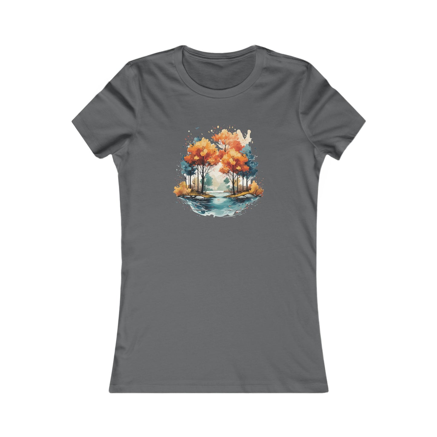 Autumn River Watercolor Fitted Tee