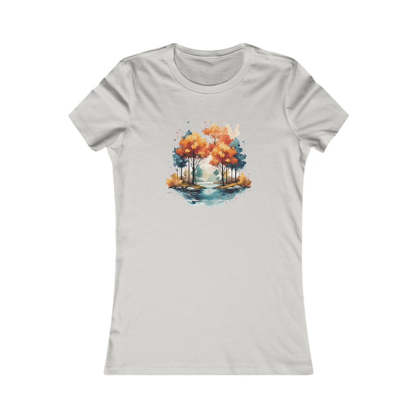 Autumn River Watercolor Fitted Tee