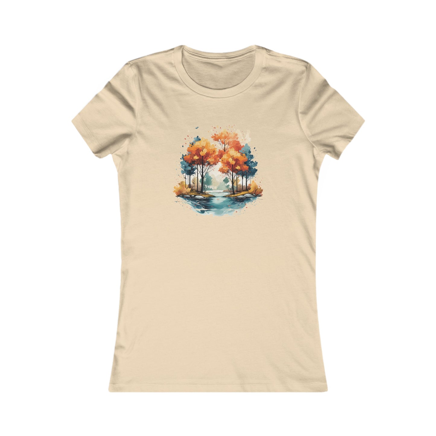 Autumn River Watercolor Fitted Tee